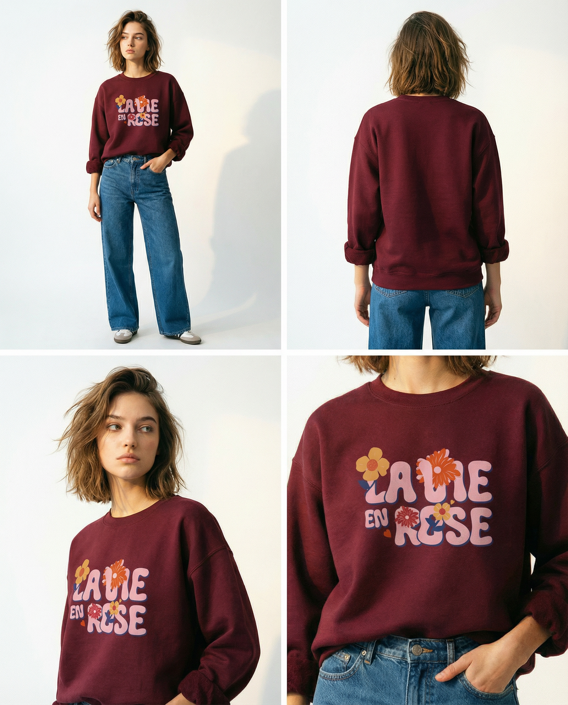 SIGNATURE "4 FLOWERS" – La Vie en Rose / クルーネック・スウェット (Unisex)