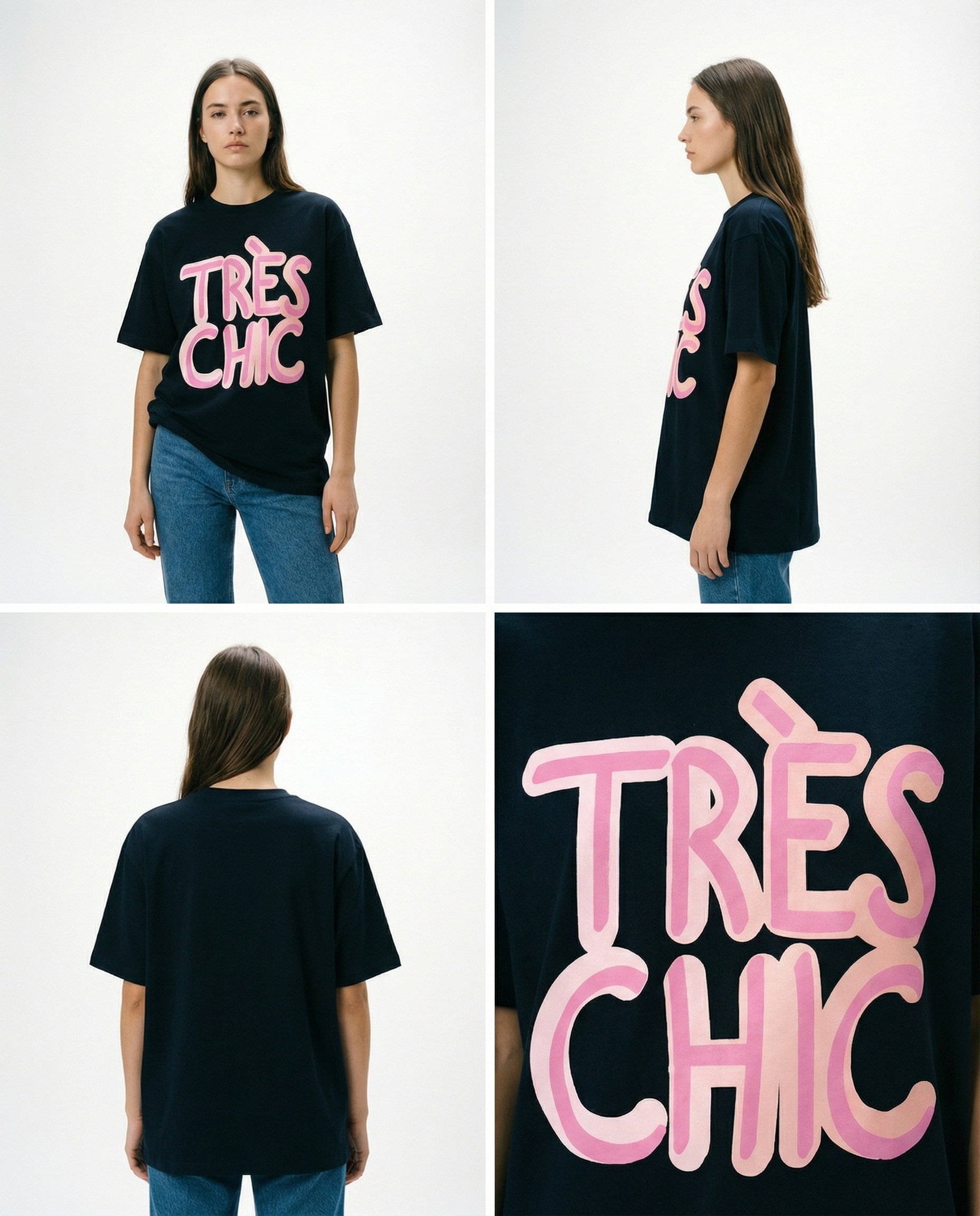 ネイビーTシャツ「TRÈS CHIC」
