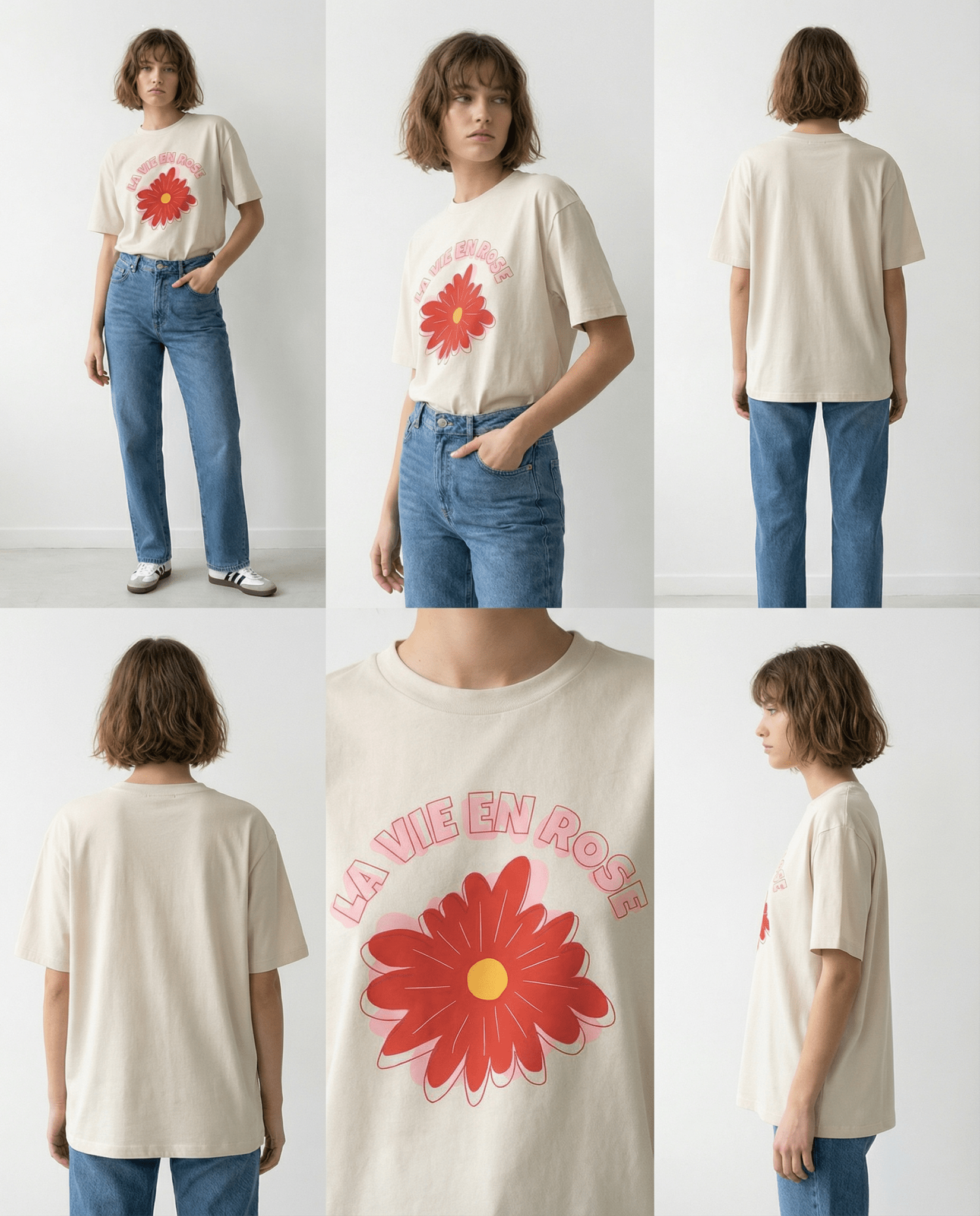 「LA VIE EN ROSE」フレンチレタリング エクリュ Tシャツ
