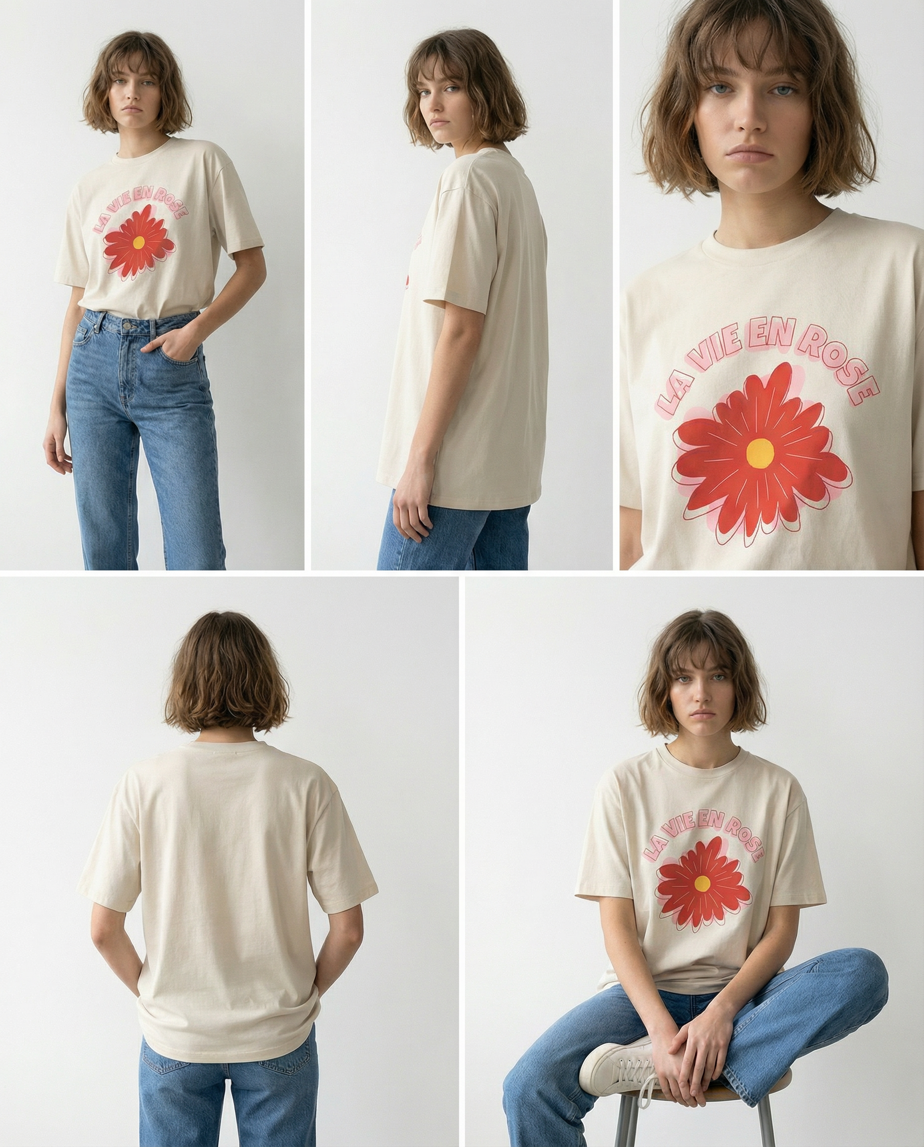 エクリュTシャツ「LA VIE EN ROSE」