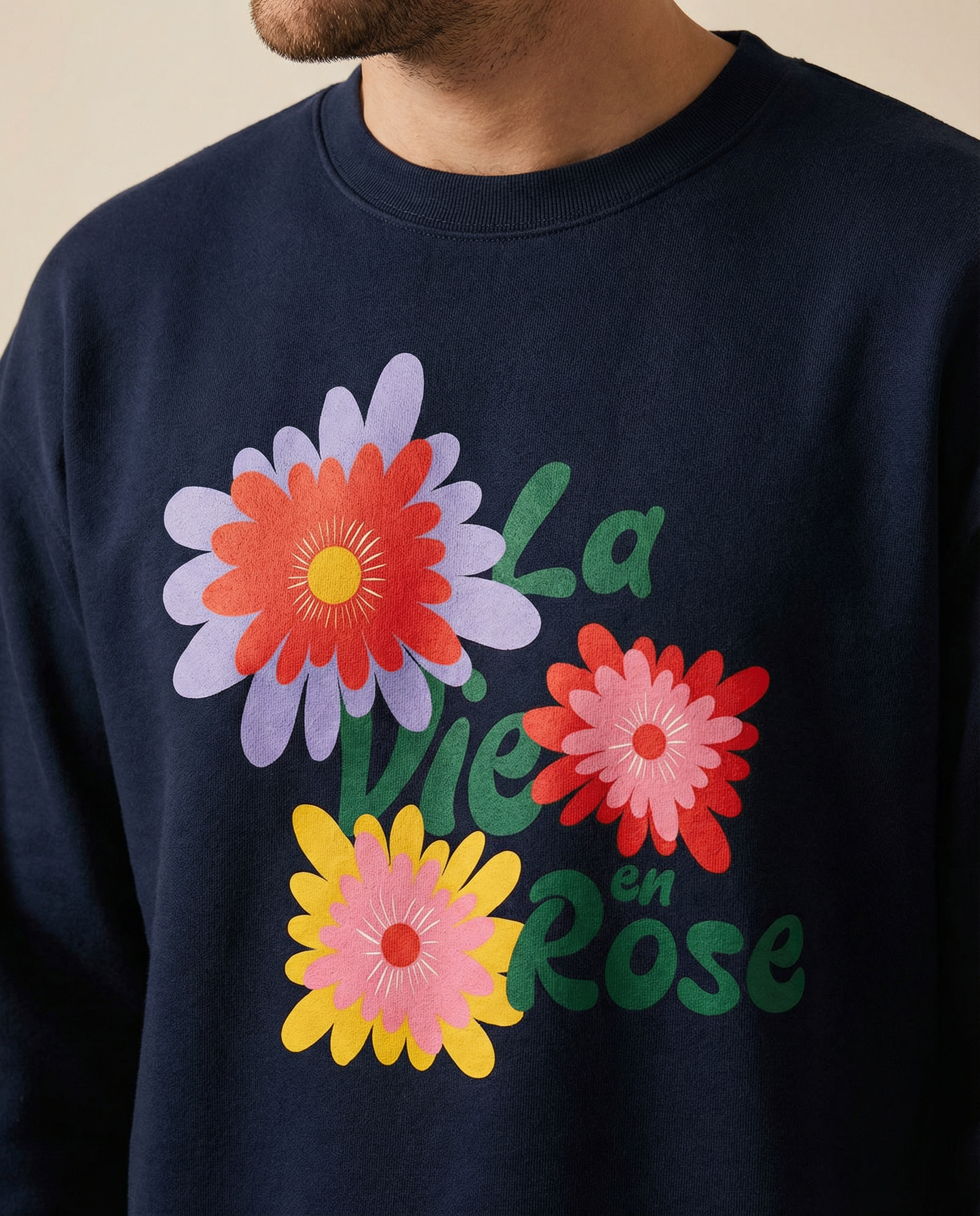 「La Vie en Rose」ユニセックス フレンチテリー スウェットシャツ (綿100%)