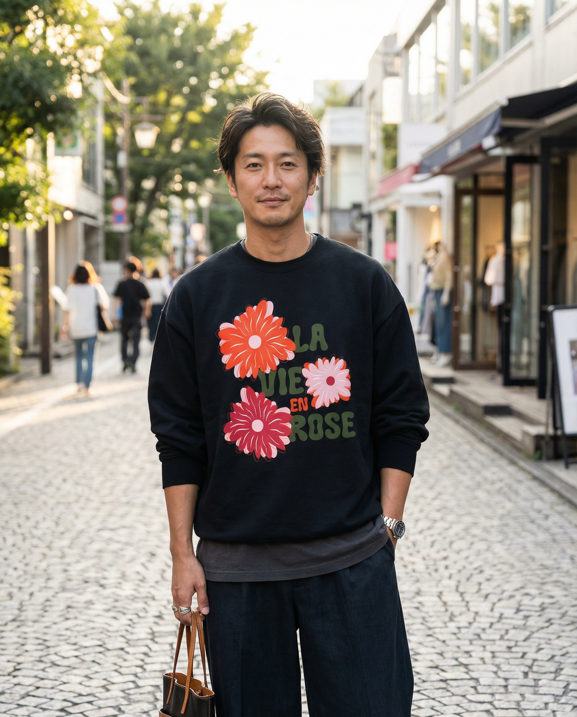 【極少生産・ユニセックス】「La Vie en Rose」3フラワー・プレミアムスウェット