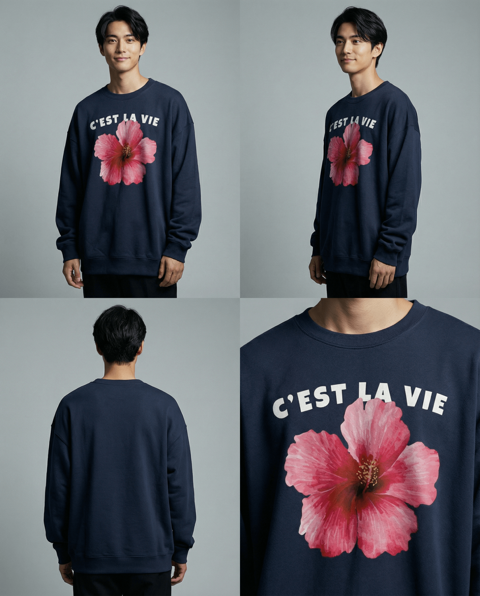 「C'EST LA VIE」フラワー ユニセックス クルーネックスウェット