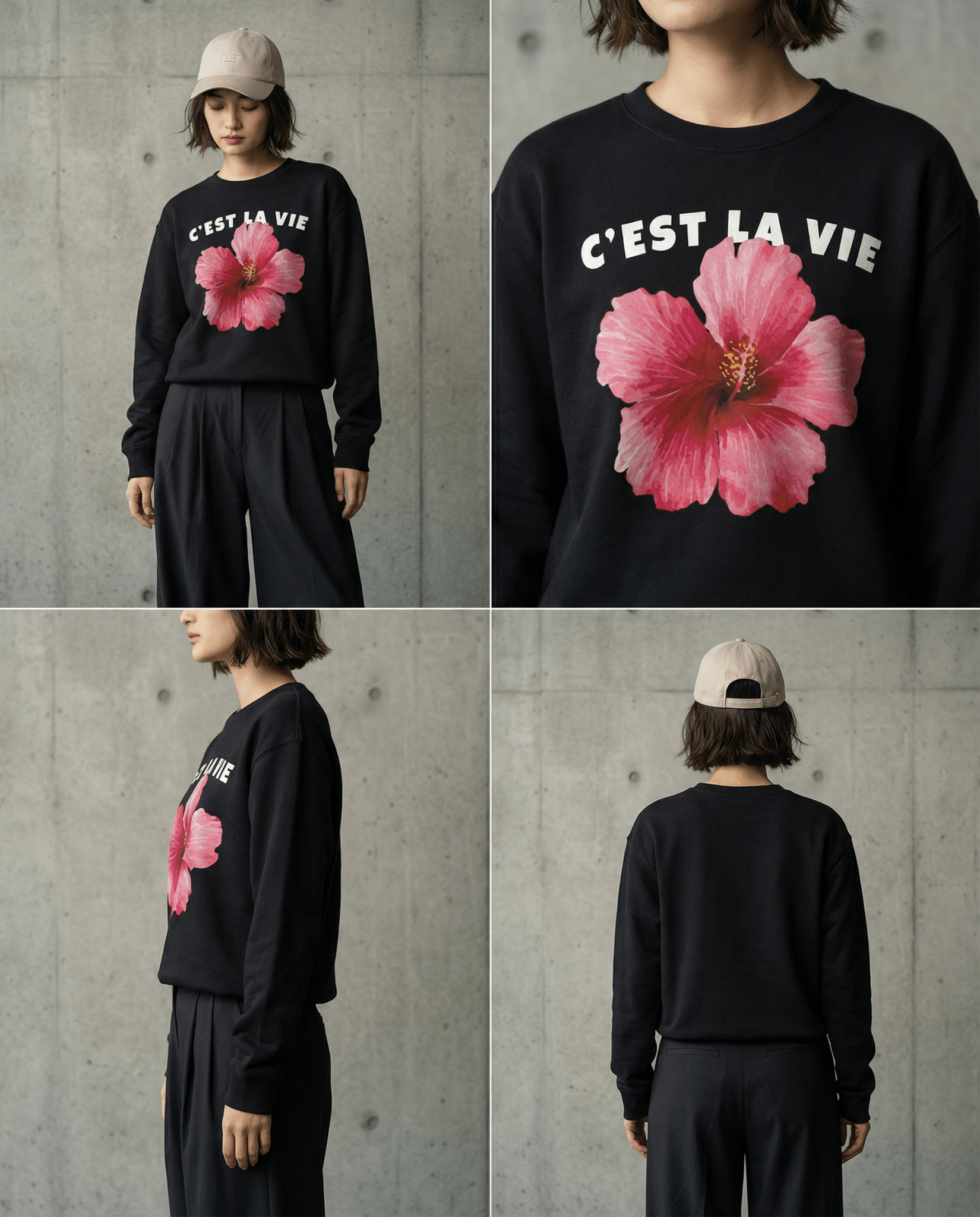 「C'EST LA VIE」フラワー ユニセックス クルーネックスウェット