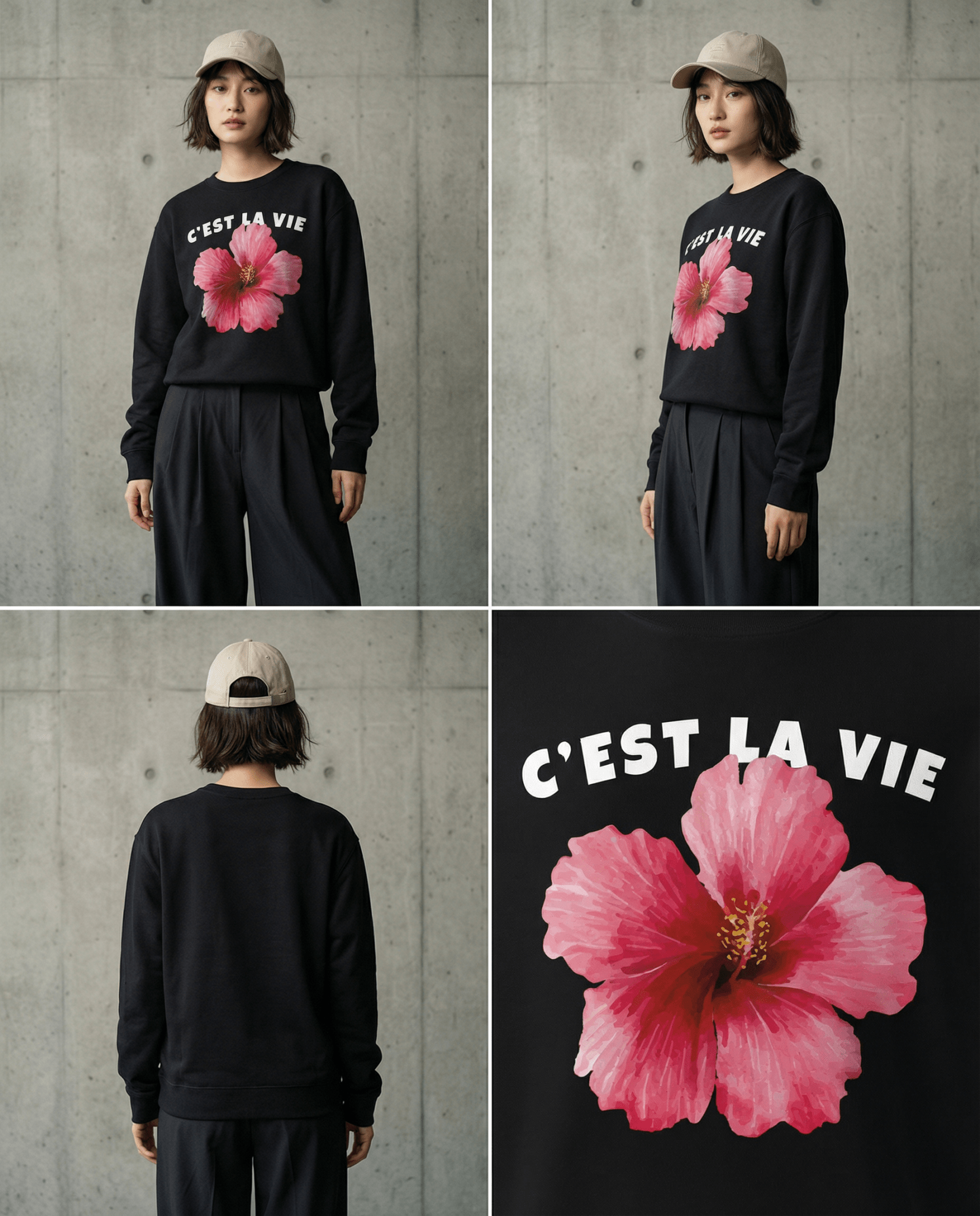 「C'EST LA VIE」フラワー ユニセックス クルーネックスウェット