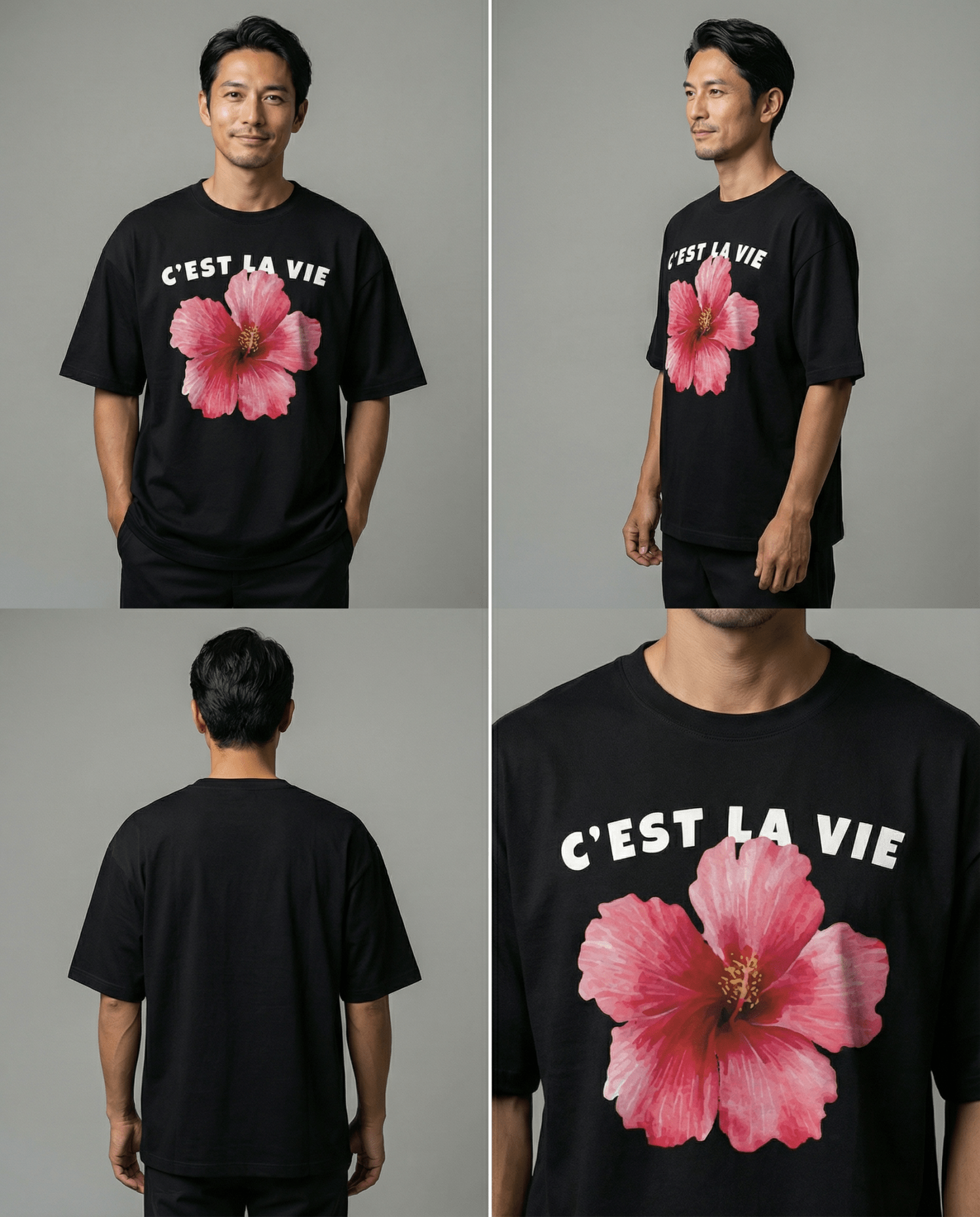 「C'EST LA VIE(これが人生)」フラワー 半袖Tシャツ (Unisex)