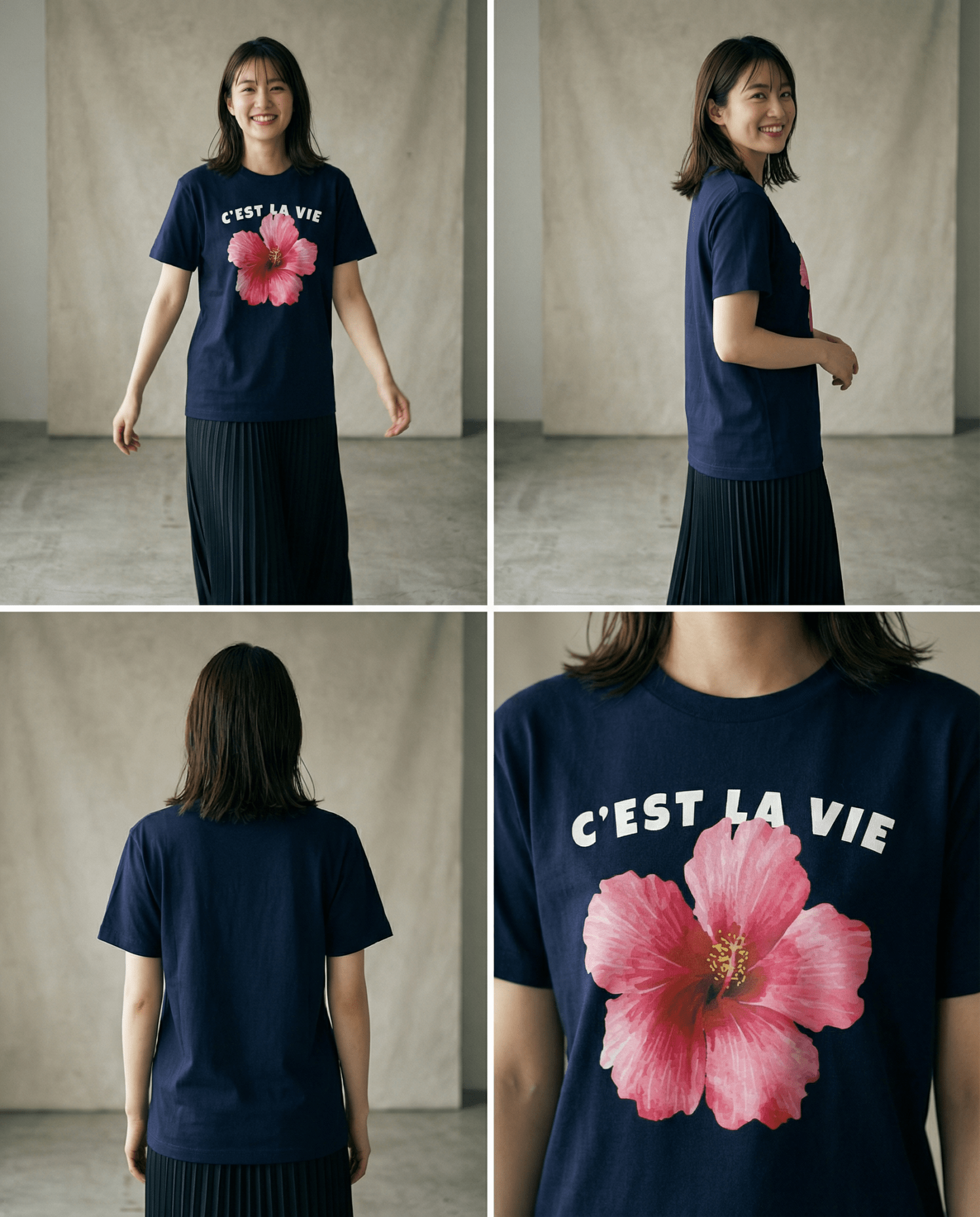 「C'EST LA VIE(これが人生)」フラワー 半袖Tシャツ (Unisex)