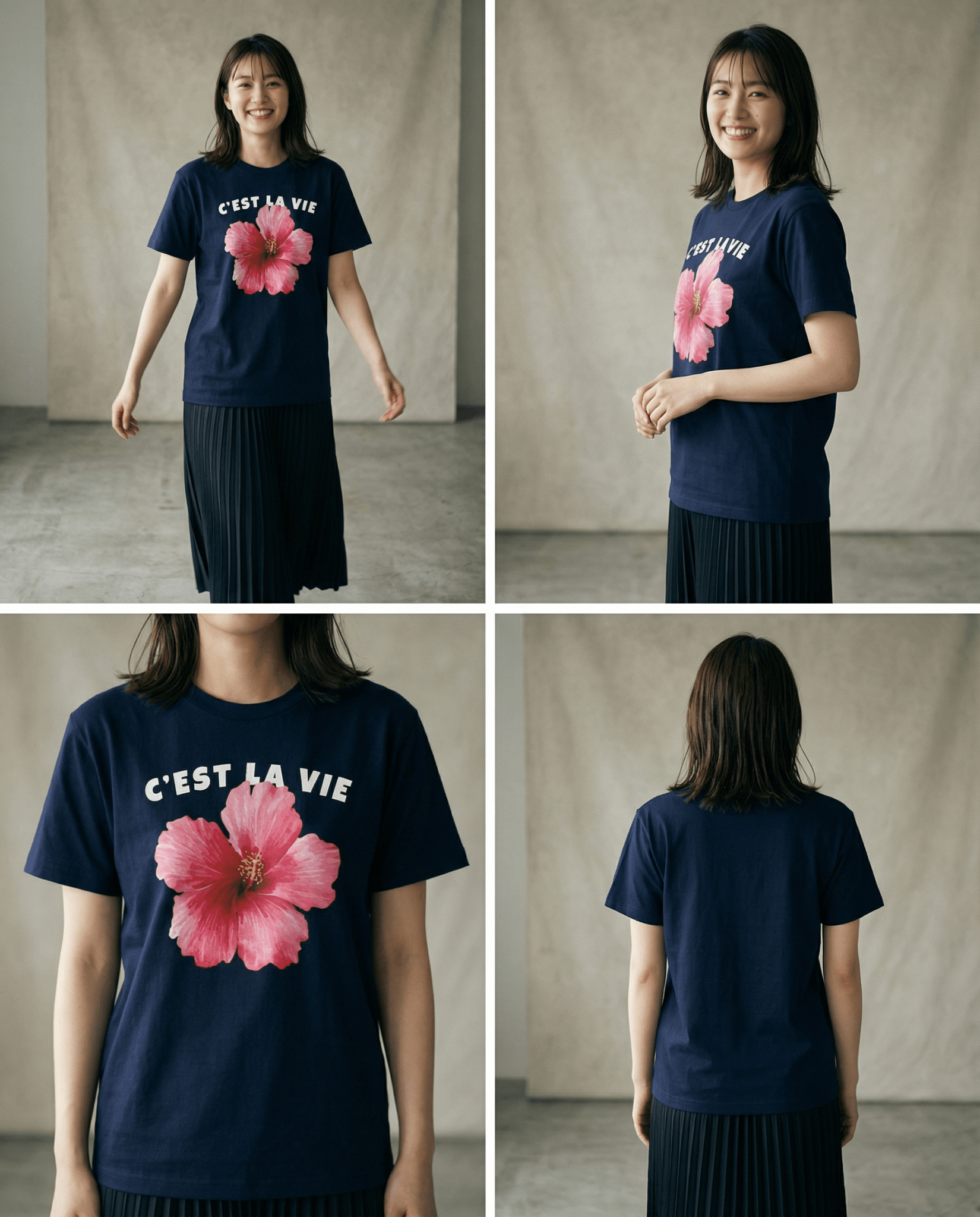 「C'EST LA VIE(これが人生)」フラワー 半袖Tシャツ (Unisex)