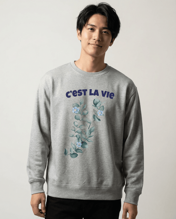 「C'EST LA VIE」ボタニカル ユニセックス クルーネックスウェット|ライトカラー