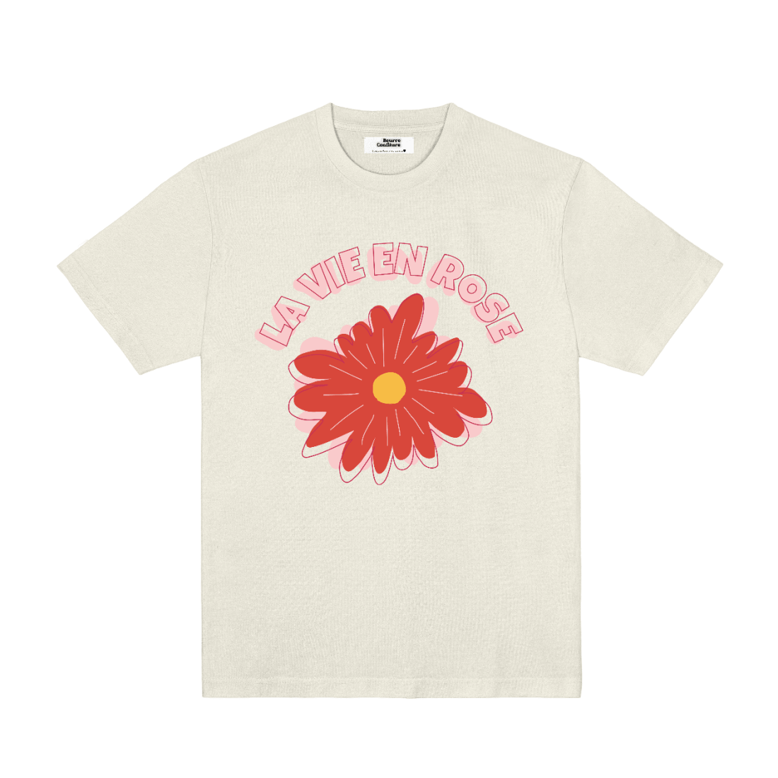 「LA VIE EN ROSE」フレンチレタリング エクリュ Tシャツ