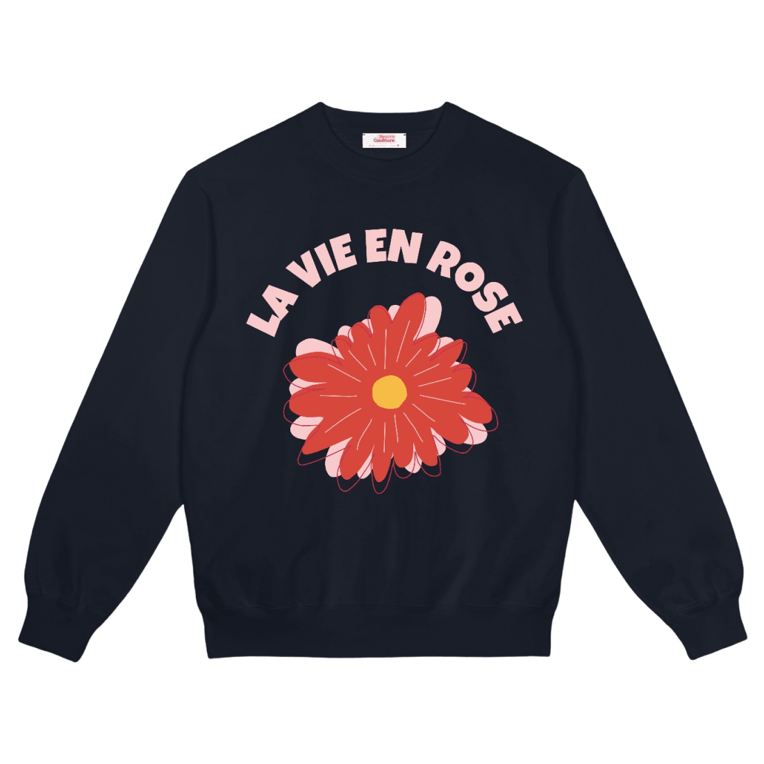 「LA VIE EN ROSE」フレンチレタリング ネイビー クルーネックスウェット
