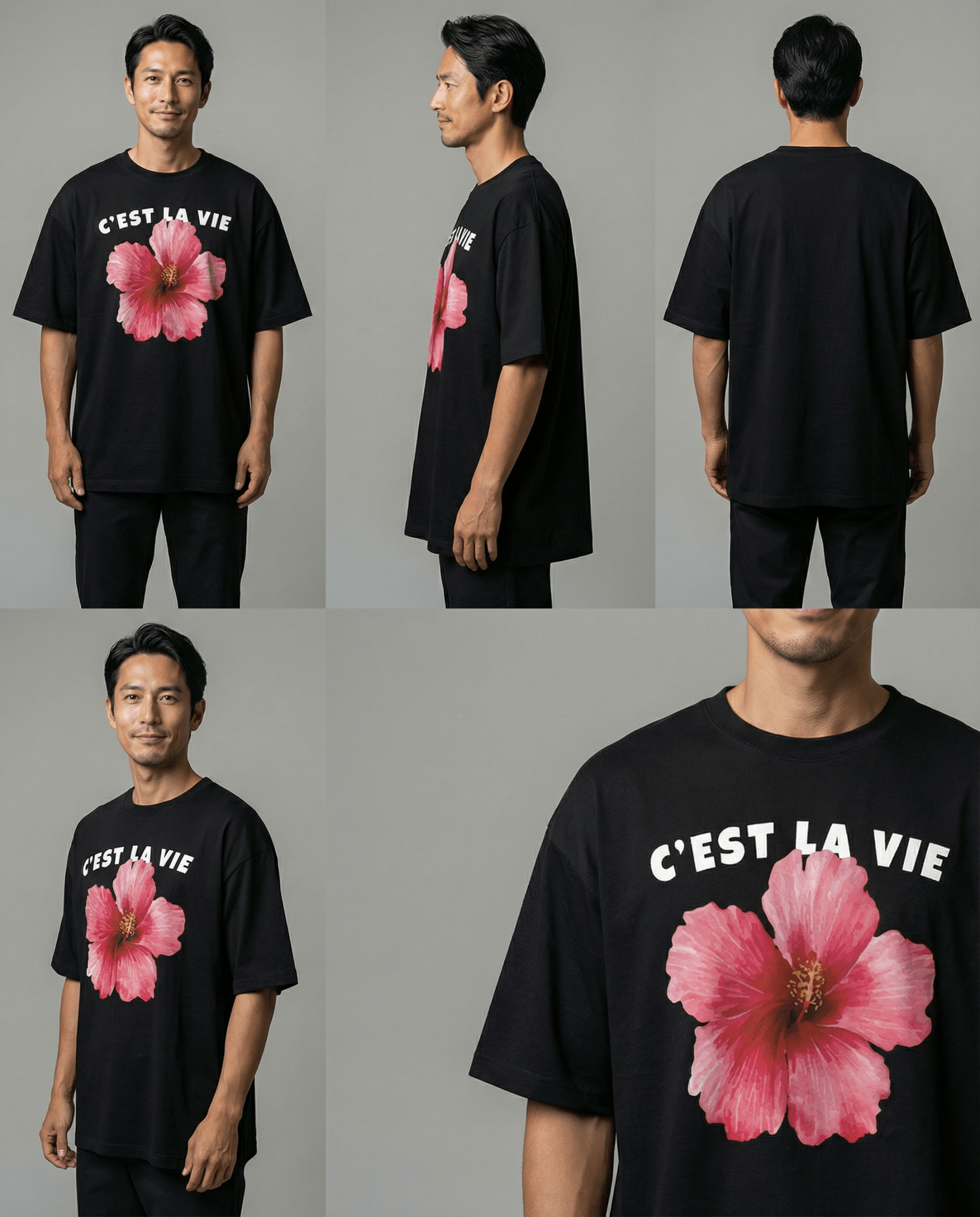 「C'EST LA VIE(これが人生)」フラワー 半袖Tシャツ (Unisex)