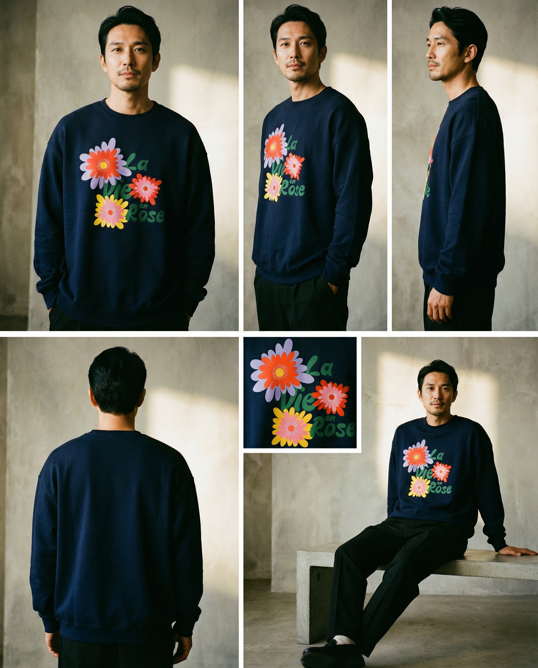 「La Vie en Rose」ユニセックス フレンチテリー スウェットシャツ (綿100%)