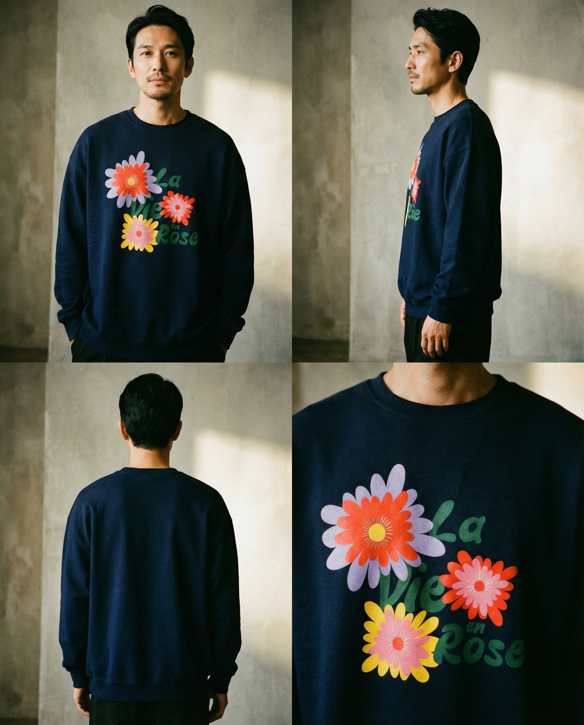 「La Vie en Rose」ユニセックス フレンチテリー スウェットシャツ (綿100%)