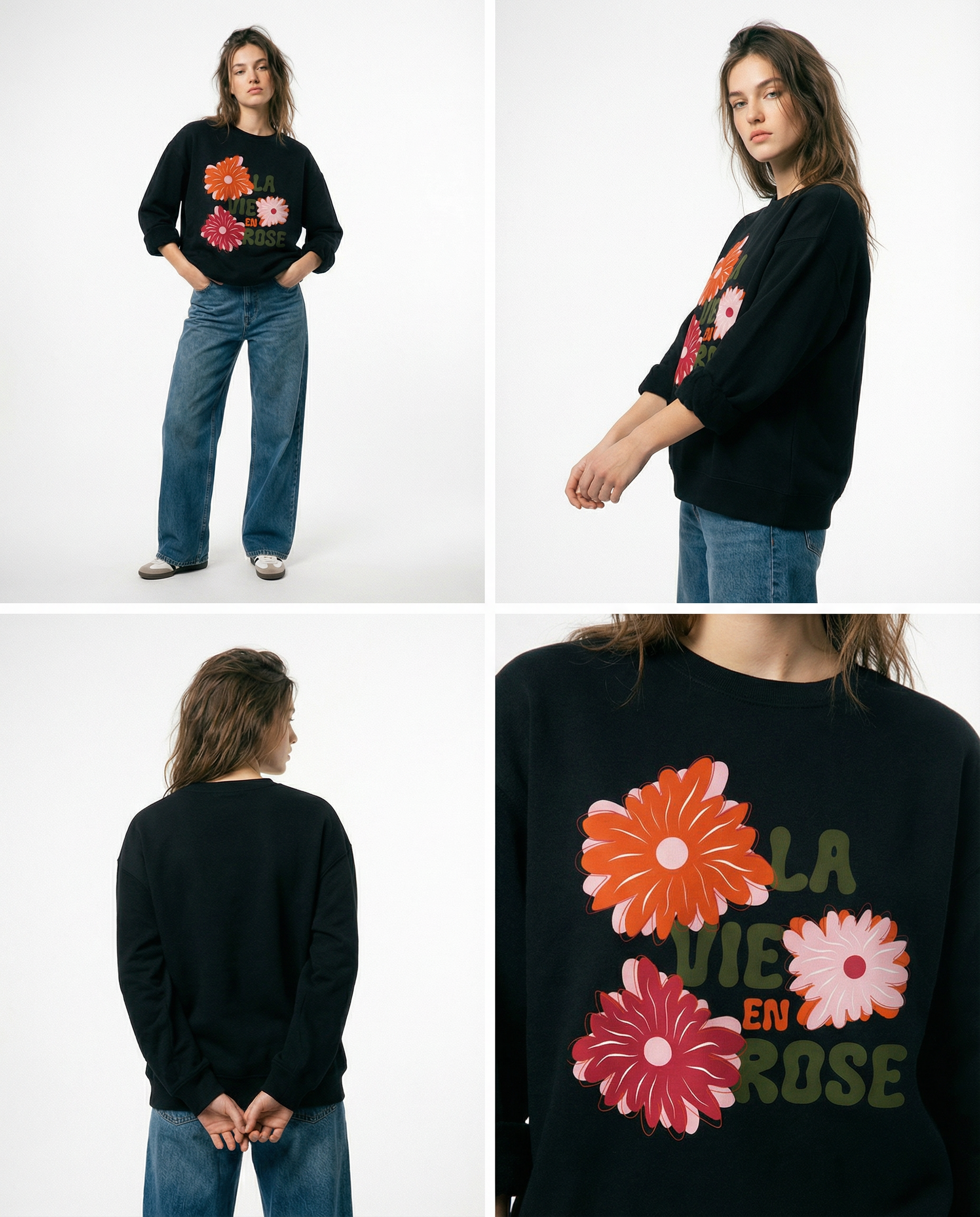 【極少生産・ユニセックス】「La Vie en Rose」3フラワー・プレミアムスウェット