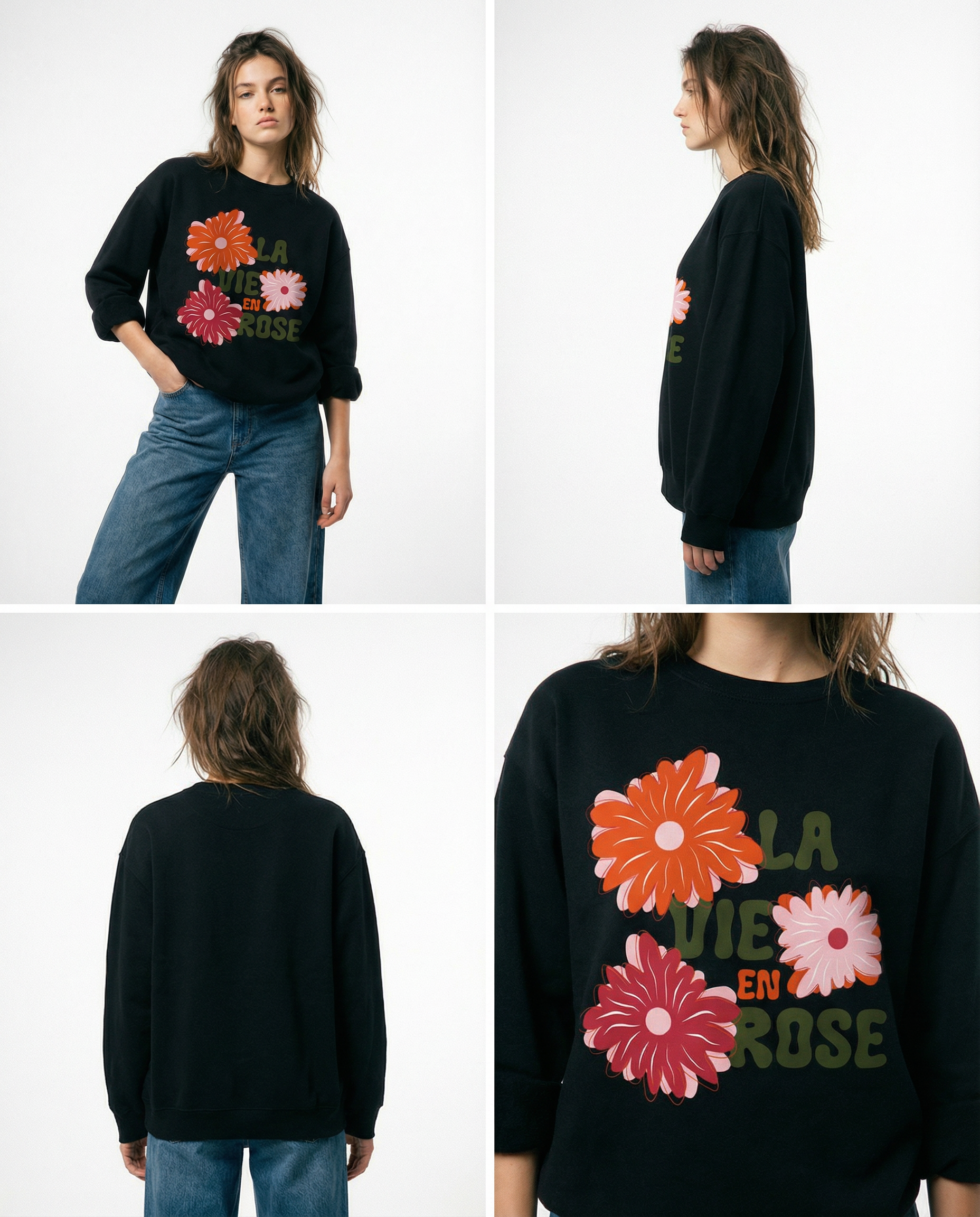 【極少生産・ユニセックス】「La Vie en Rose」3フラワー・プレミアムスウェット