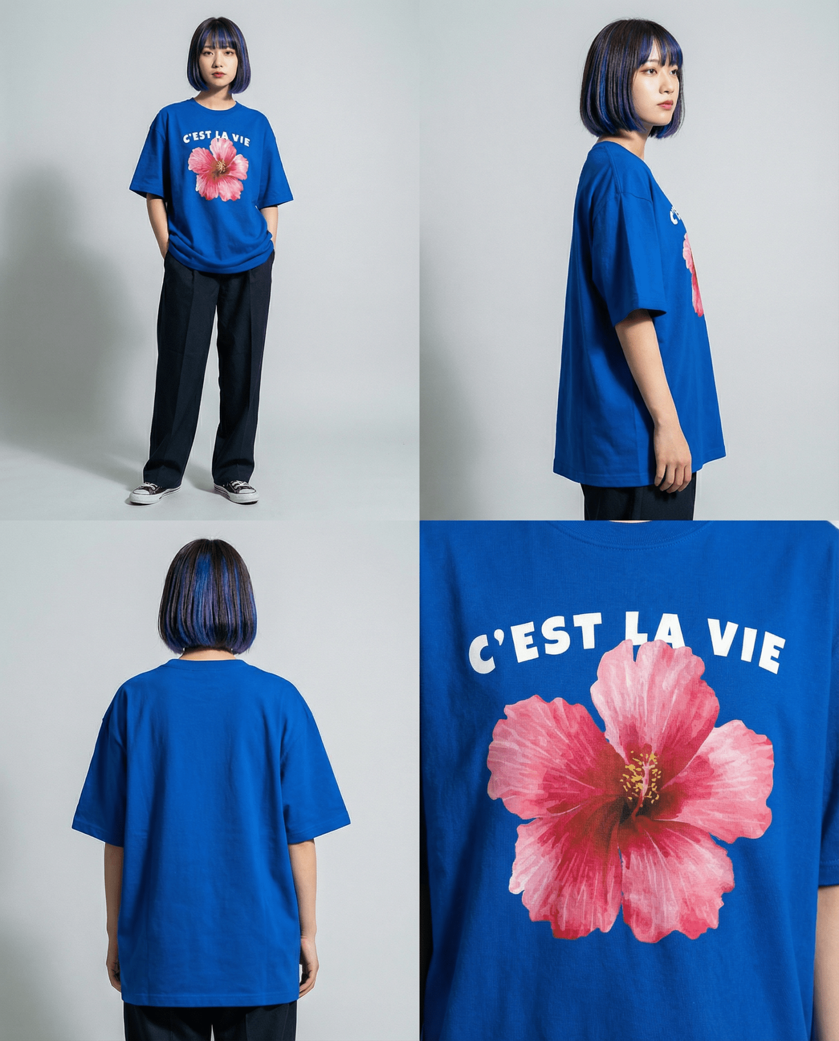 「C'EST LA VIE(これが人生)」フラワー 半袖Tシャツ (Unisex)