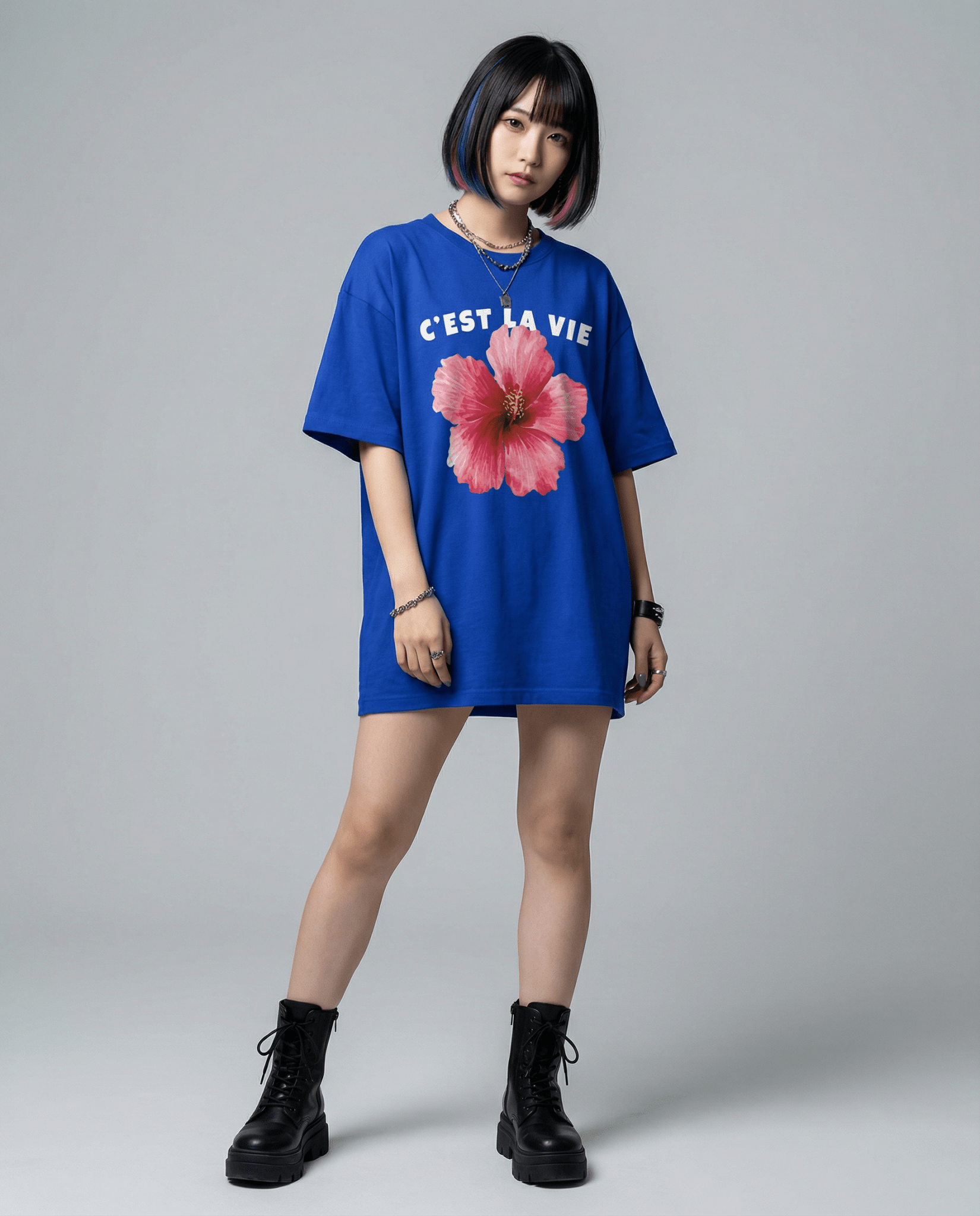 「C'EST LA VIE(これが人生)」フラワー 半袖Tシャツ (Unisex)