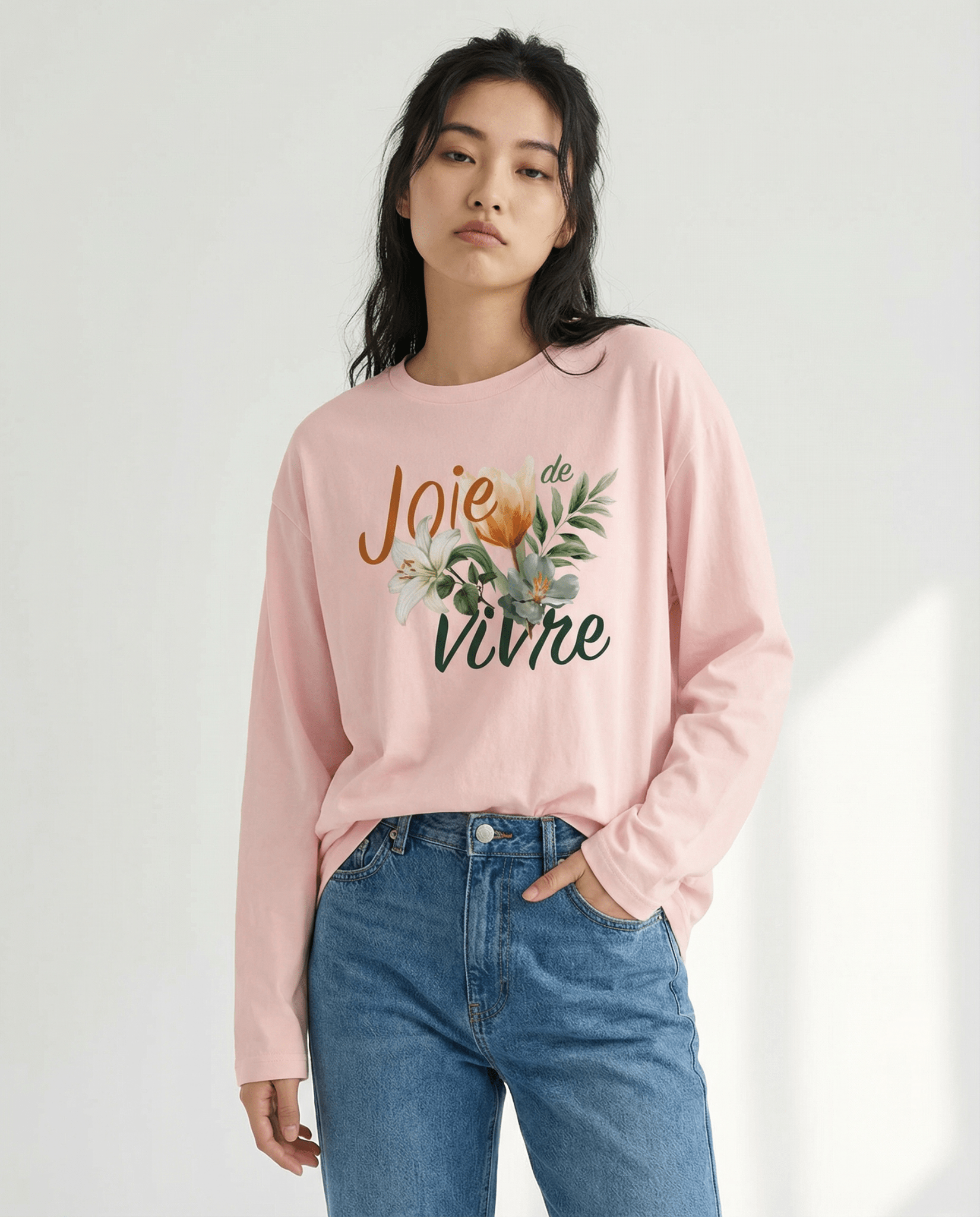 「JOIE DE VIVRE(生きる喜び)」ヘビーウェイト長袖Tシャツ (Unisex)