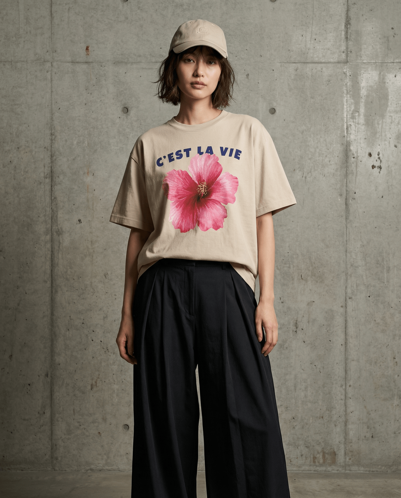 「C'EST LA VIE(これが人生)」フラワー 半袖Tシャツ ライトカラー (Unisex)
