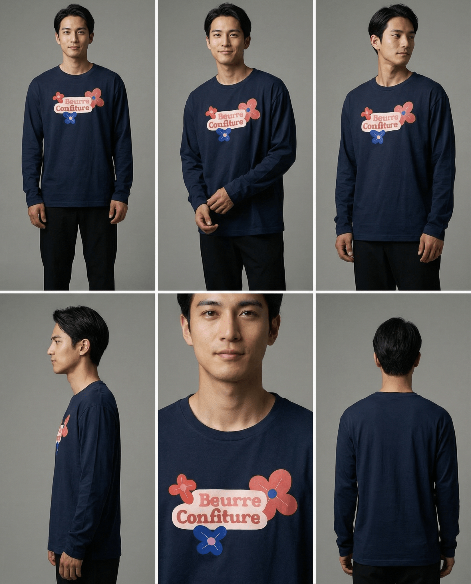 「BEURRE CONFITURE」ロゴ 3フラワー ヘビーウェイト長袖Tシャツ (Unisex)
