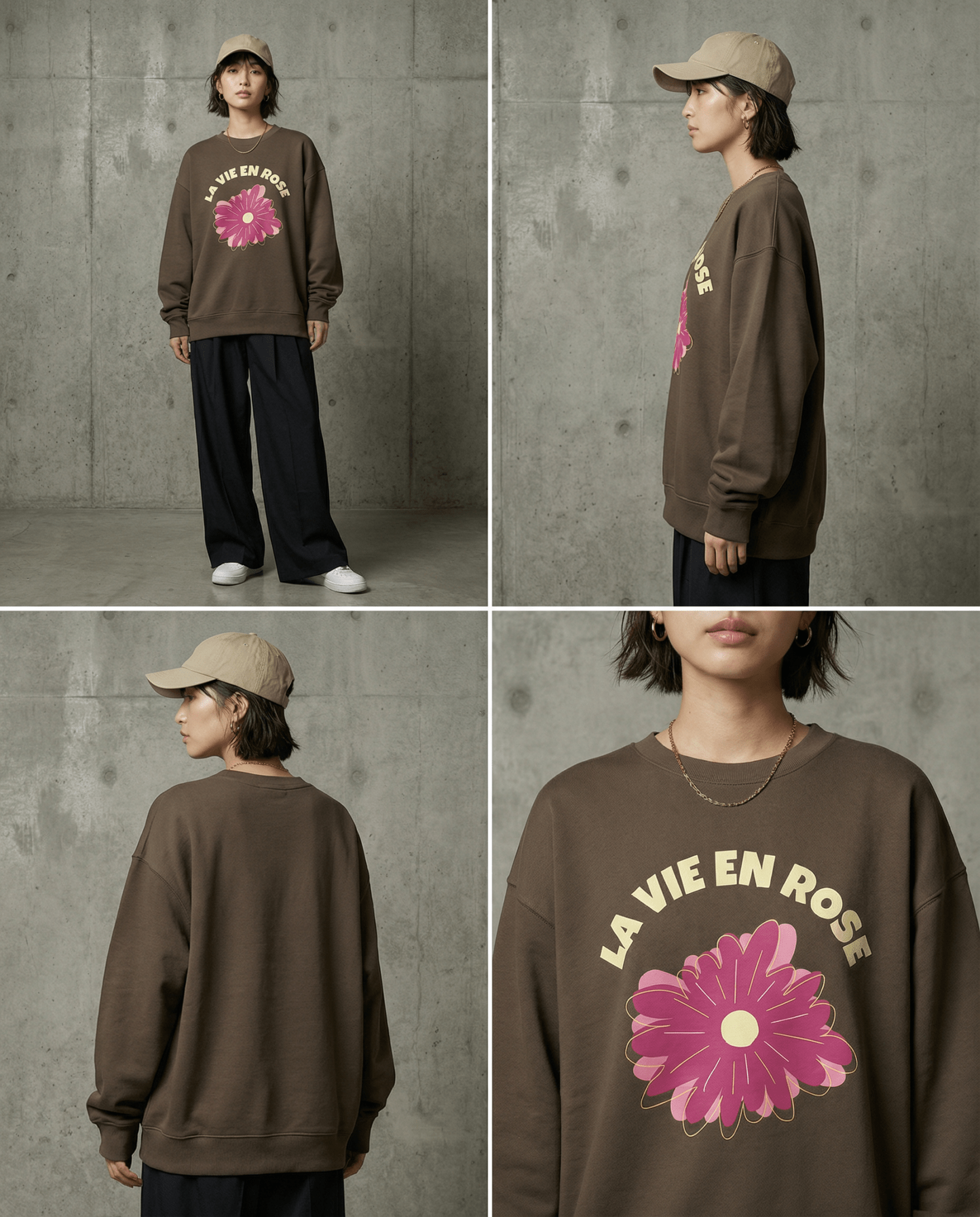 「LA VIE EN ROSE」フラワー クルーネックスウェット