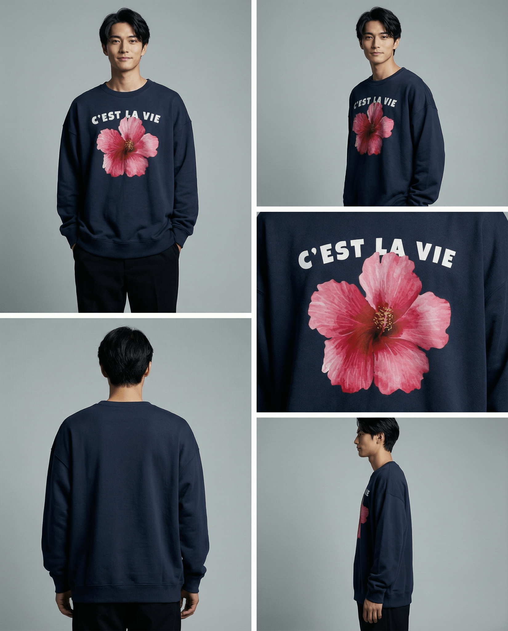 「C'EST LA VIE」フラワー ユニセックス クルーネックスウェット