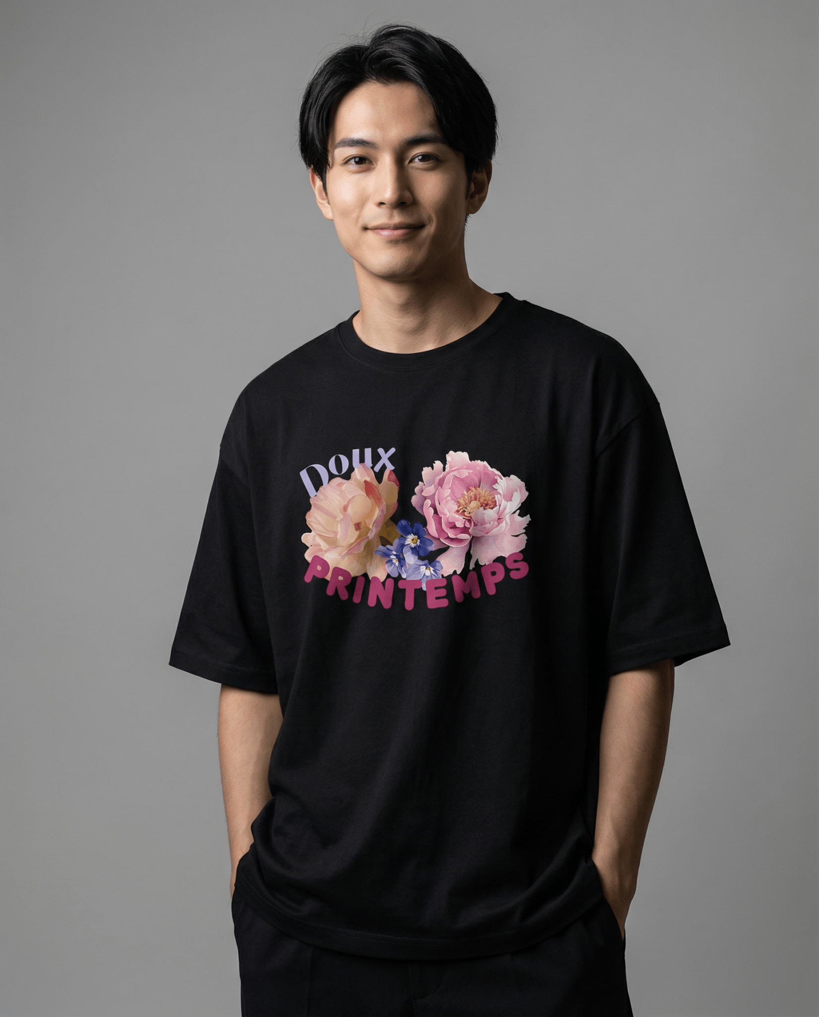「DOUX PRINTEMPS」ボタニカル ビッグシルエットT