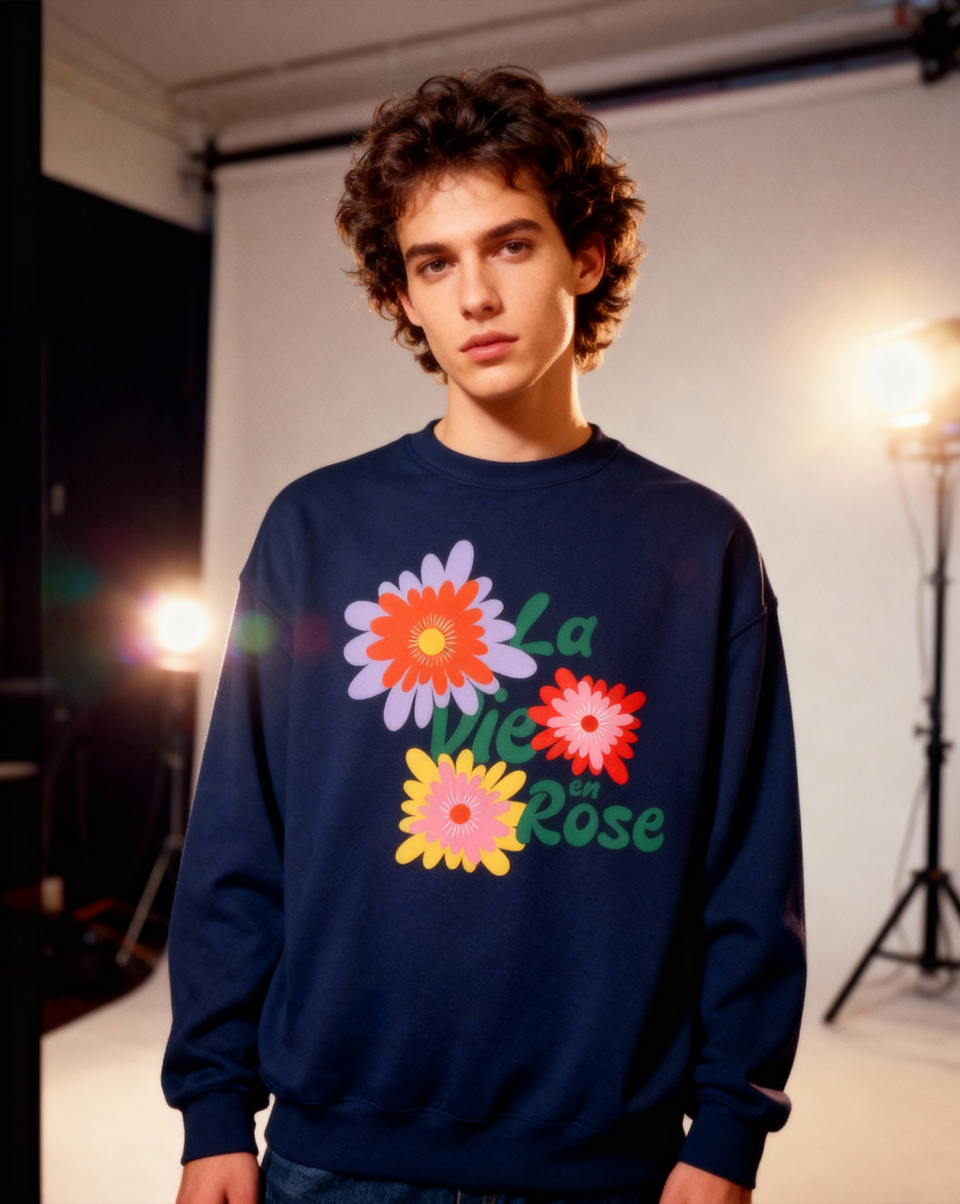 「La Vie en Rose」ユニセックス フレンチテリー スウェットシャツ (綿100%)