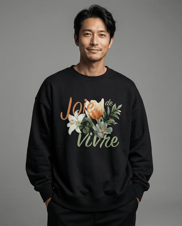 「JOIE DE VIVRE」スウェット ブラック メンズ カジュアルコーデ着用イメージ