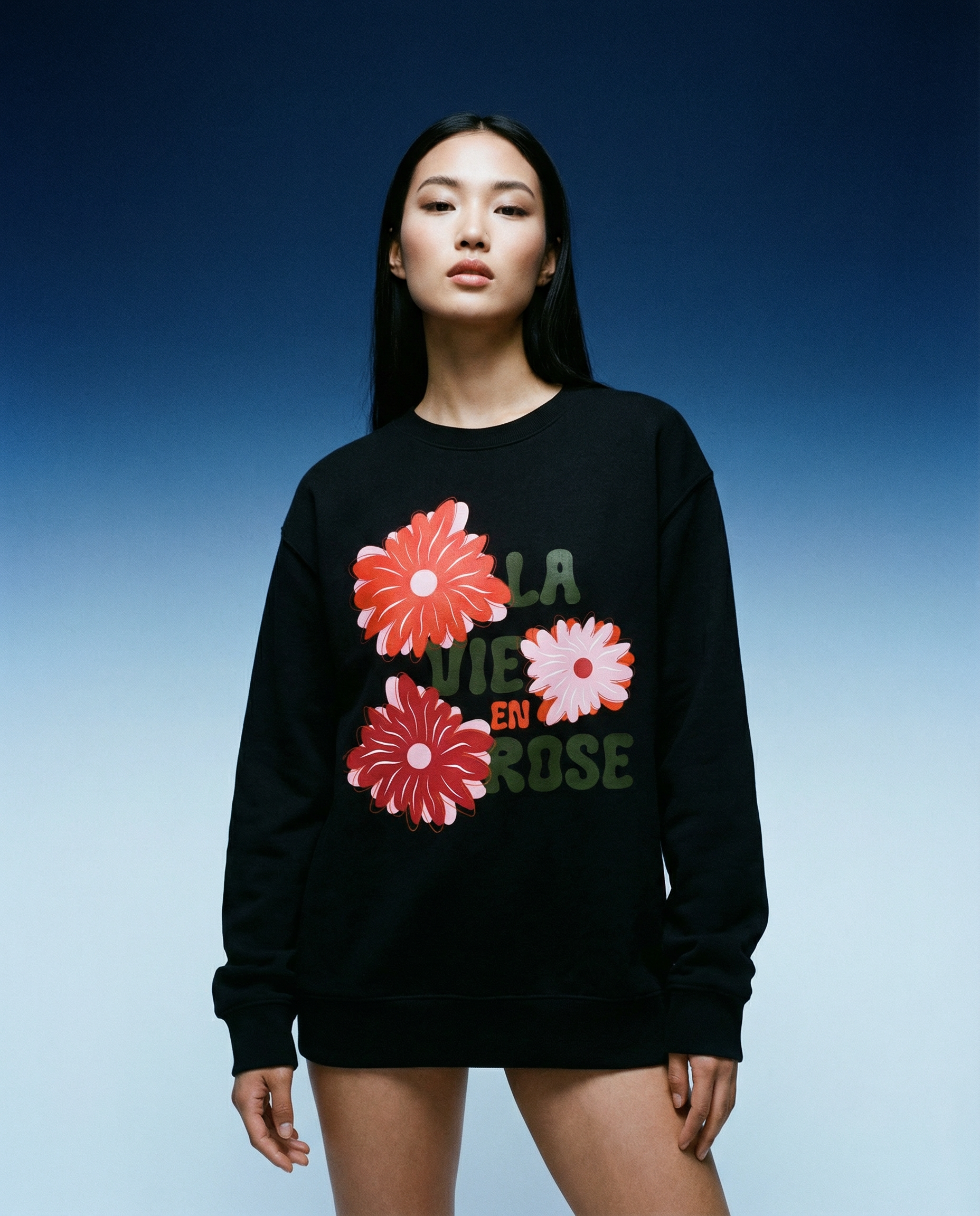 【極少生産・ユニセックス】「La Vie en Rose」3フラワー・プレミアムスウェット