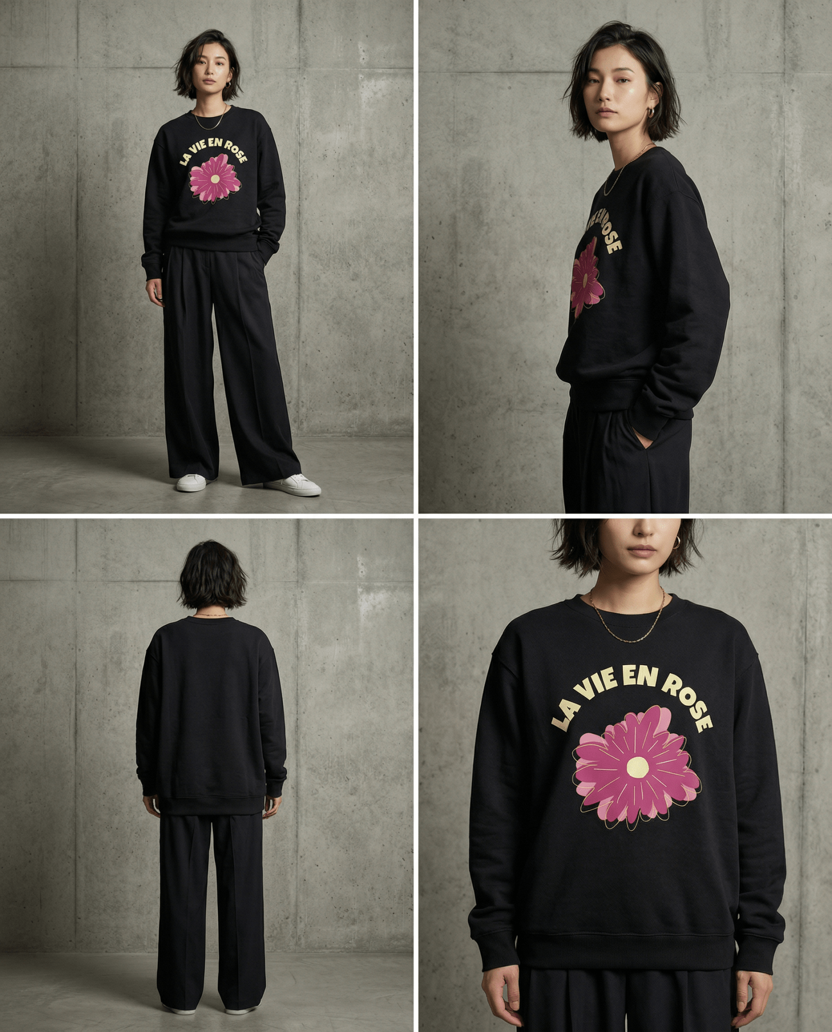 「LA VIE EN ROSE」フラワー クルーネックスウェット