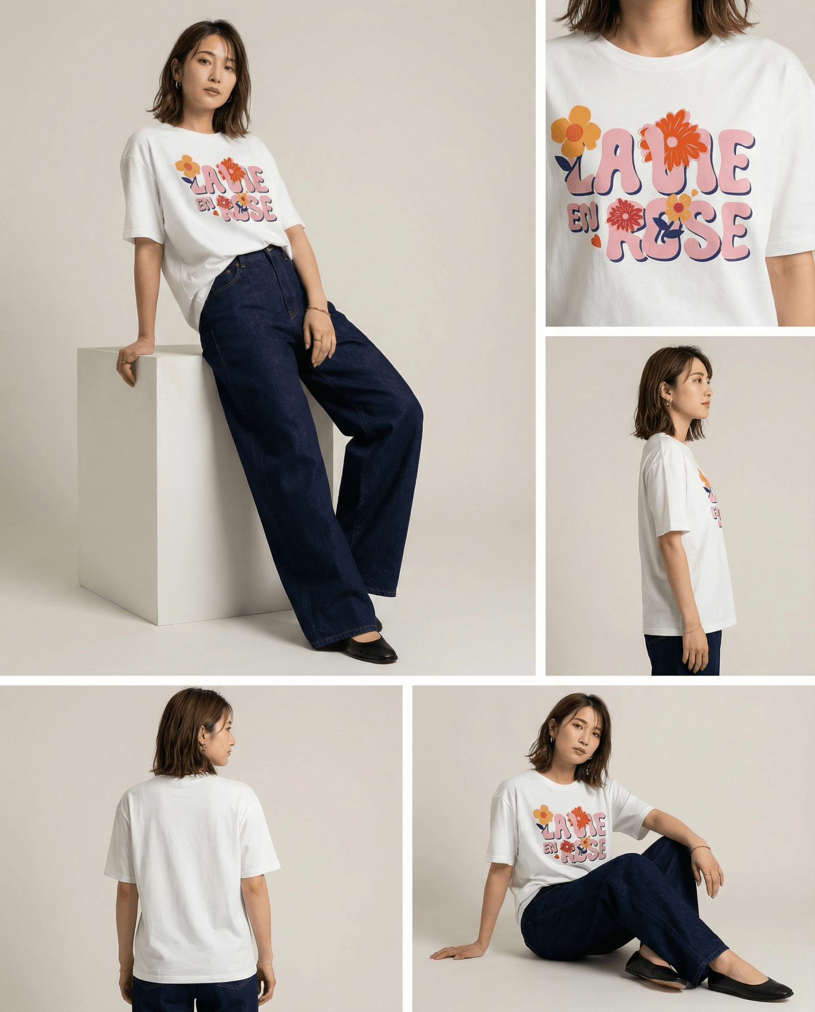 SIGNATURE "4 FLOWERS" – La Vie en Rose / ヘビーウェイト半袖Tシャツ (Unisex)