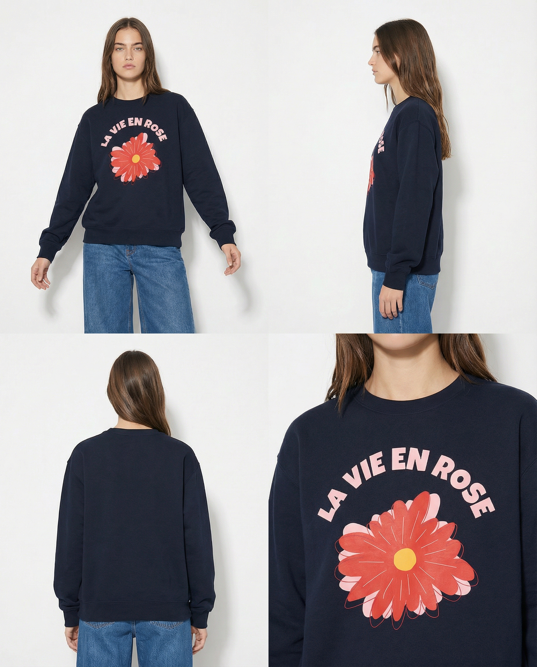 ネイビースウェット「LA VIE EN ROSE」