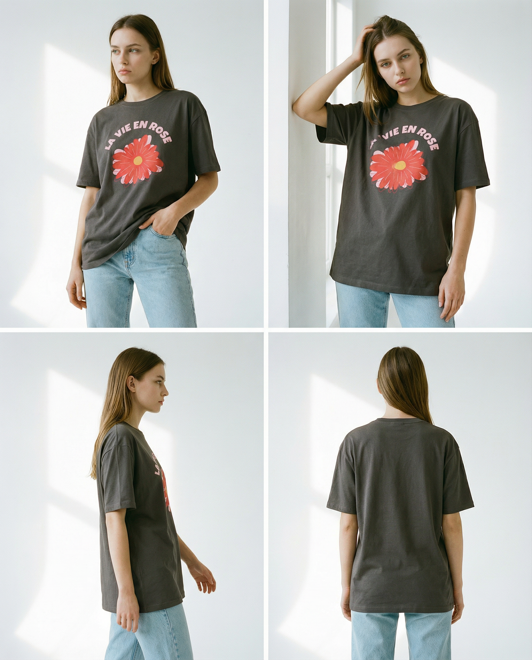 「La Vie en Rose」Tシャツ — フレンチ・スタイル (男女兼用)
