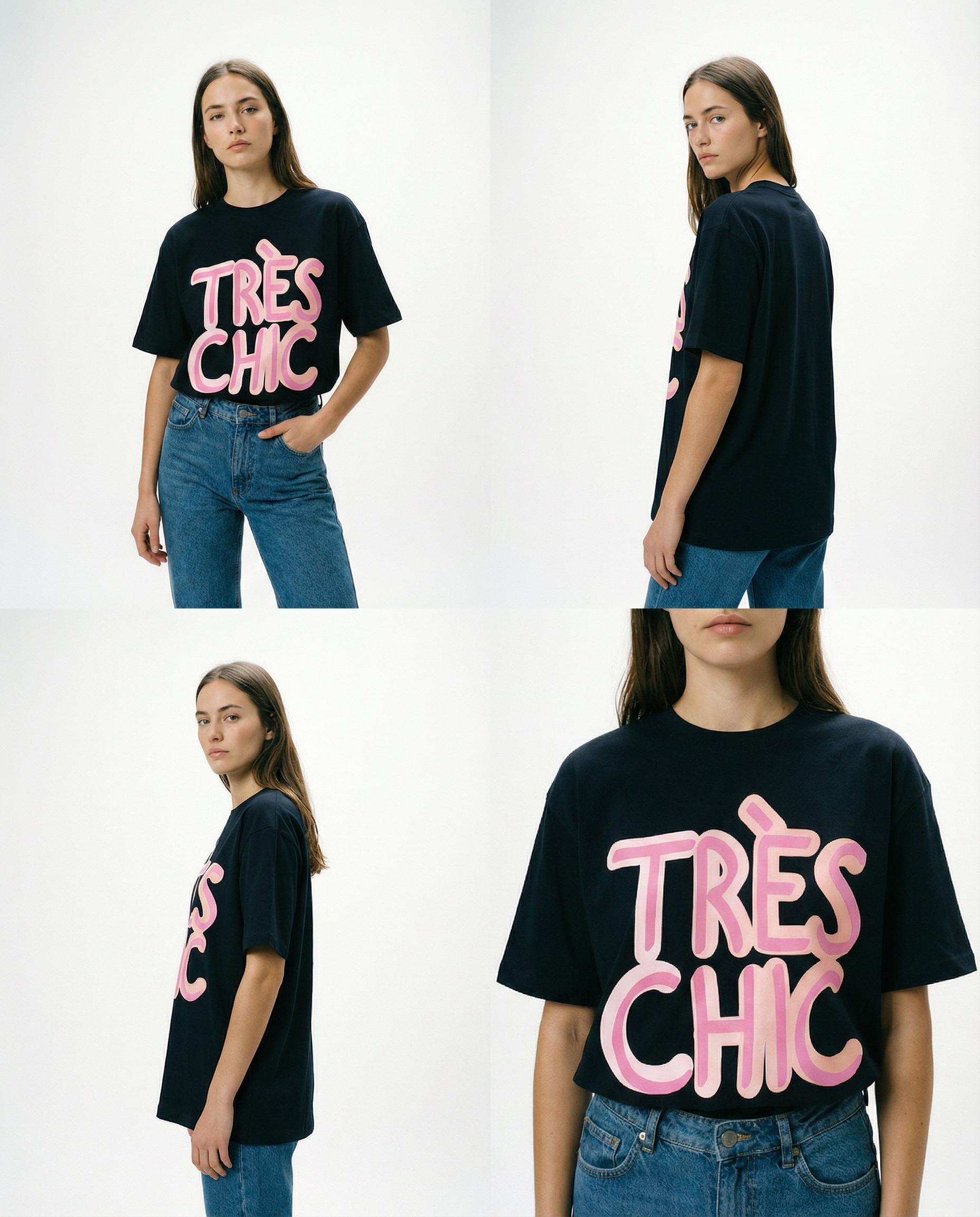 ネイビーTシャツ「TRÈS CHIC」