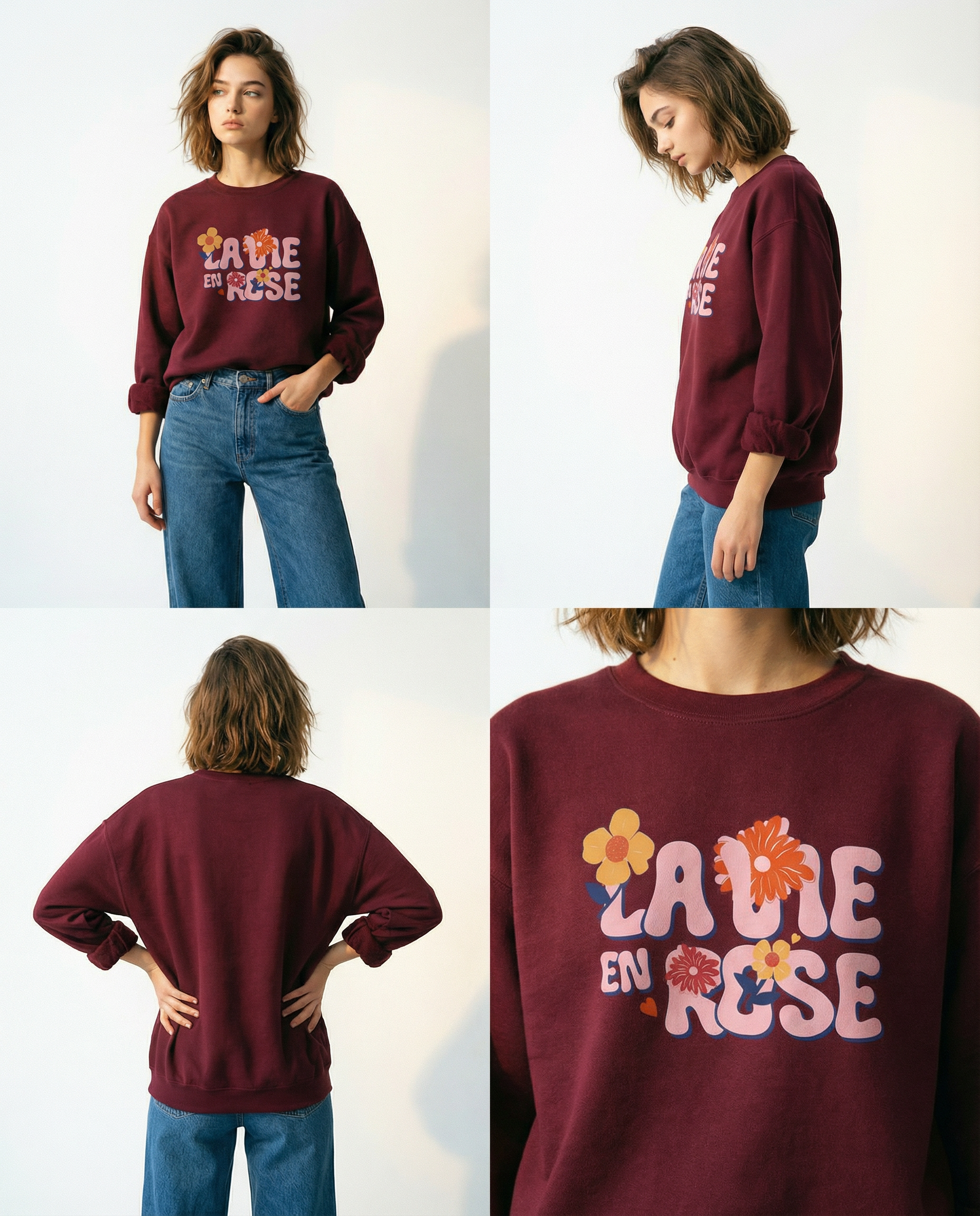 SIGNATURE "4 FLOWERS" – La Vie en Rose / クルーネック・スウェット (Unisex)
