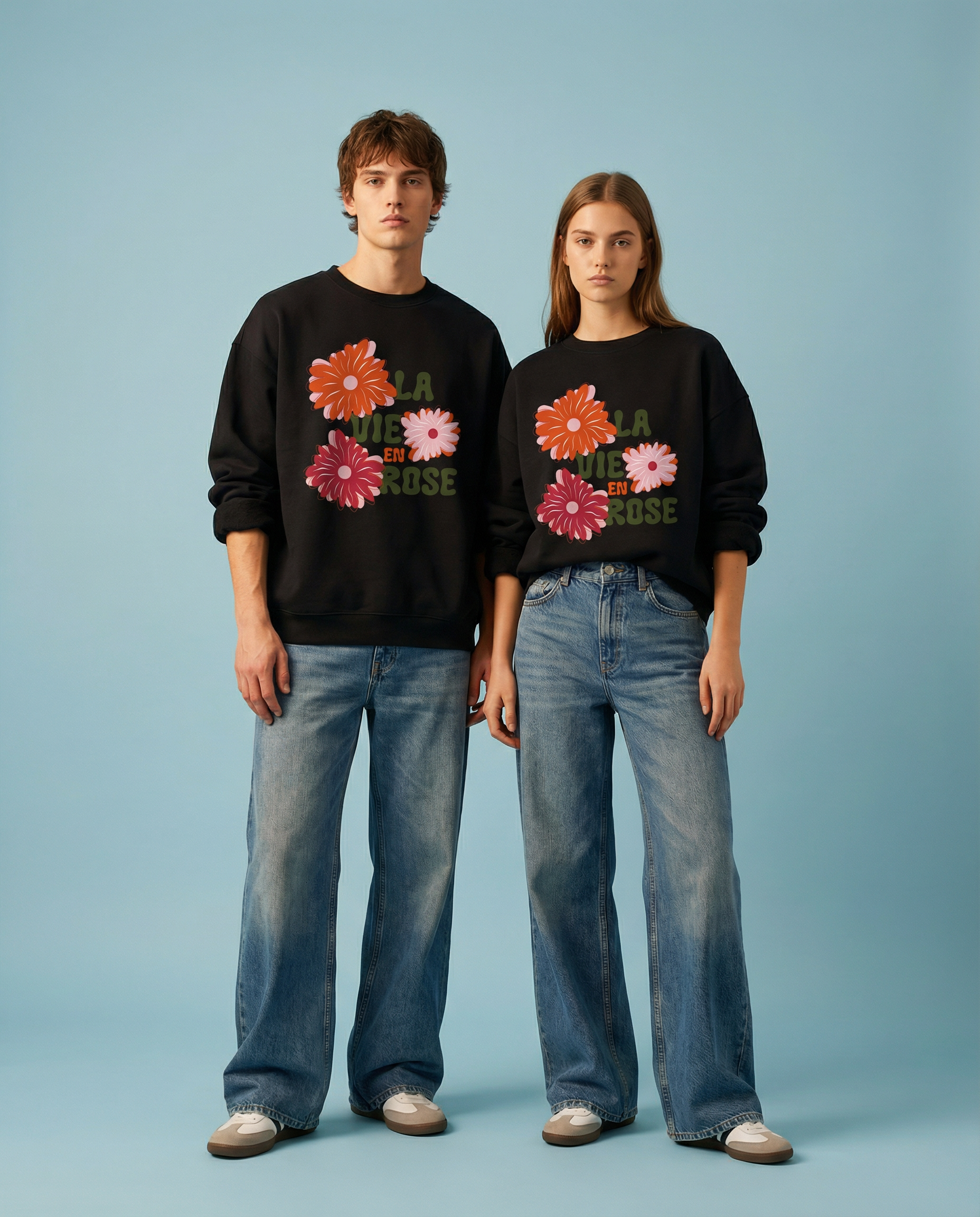 【極少生産・ユニセックス】「La Vie en Rose」3フラワー・プレミアムスウェット