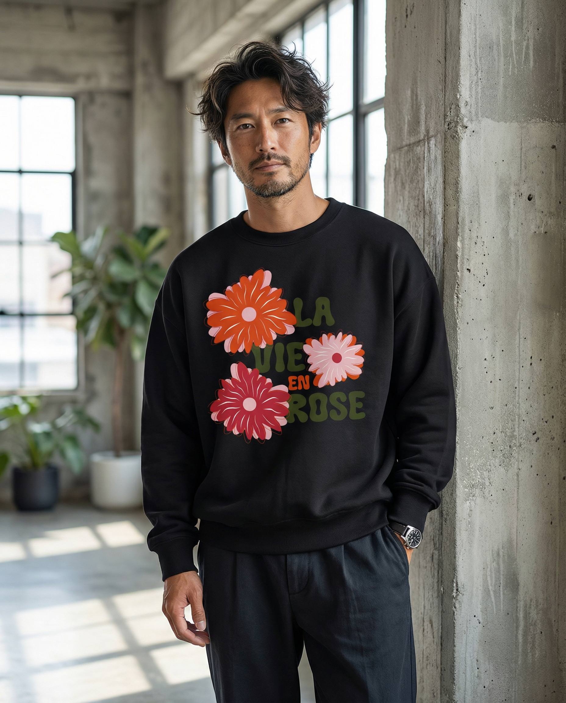 【極少生産・ユニセックス】「La Vie en Rose」3フラワー・プレミアムスウェット