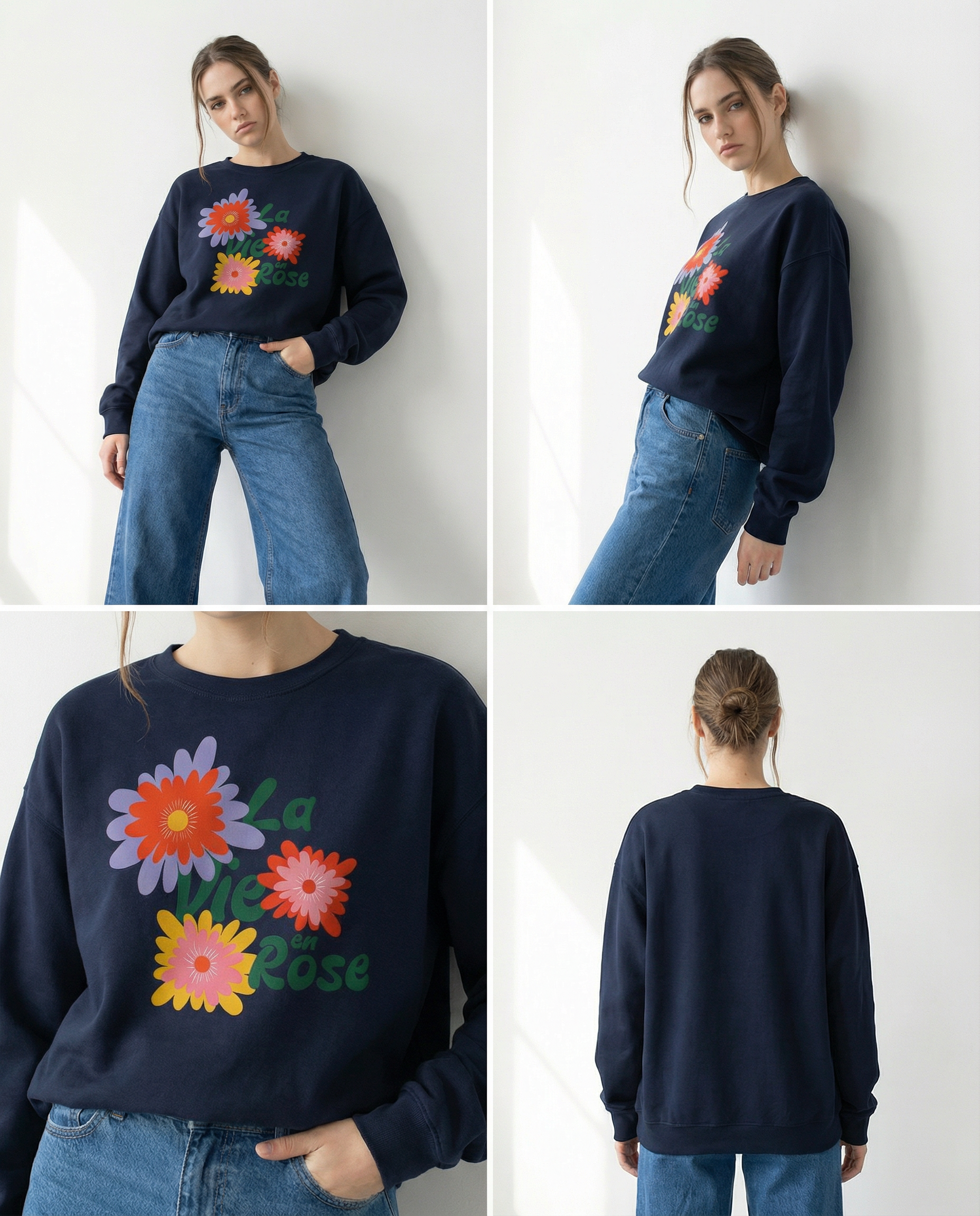 「La Vie en Rose」ユニセックス フレンチテリー スウェットシャツ (綿100%)