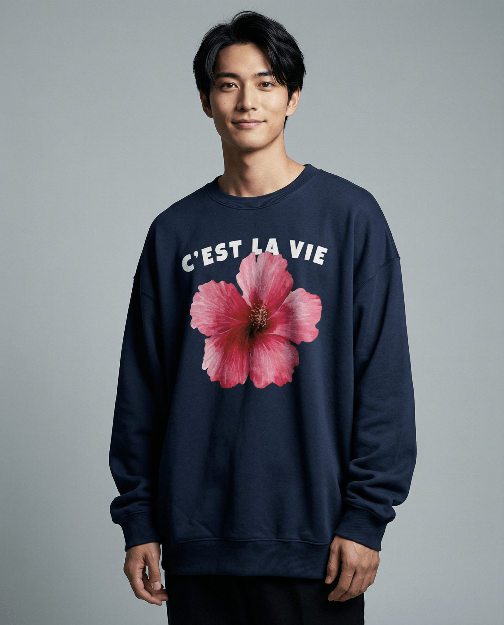 「C'EST LA VIE」フラワー ユニセックス クルーネックスウェット