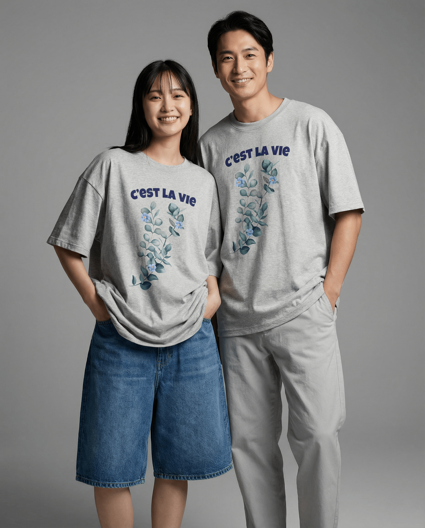 「C'EST LA VIE（これが人生）」ボタニカル ヘビーウェイト半袖Tシャツ (Unisex)