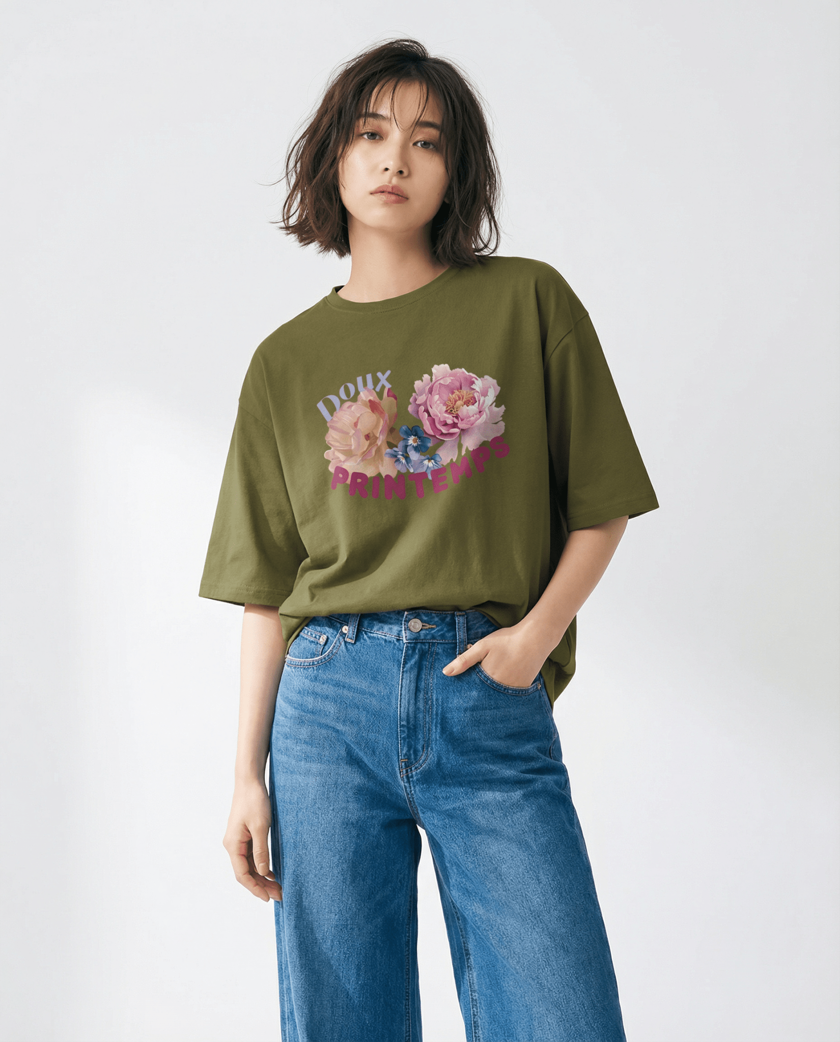 「DOUX PRINTEMPS」ボタニカル ビッグシルエットT