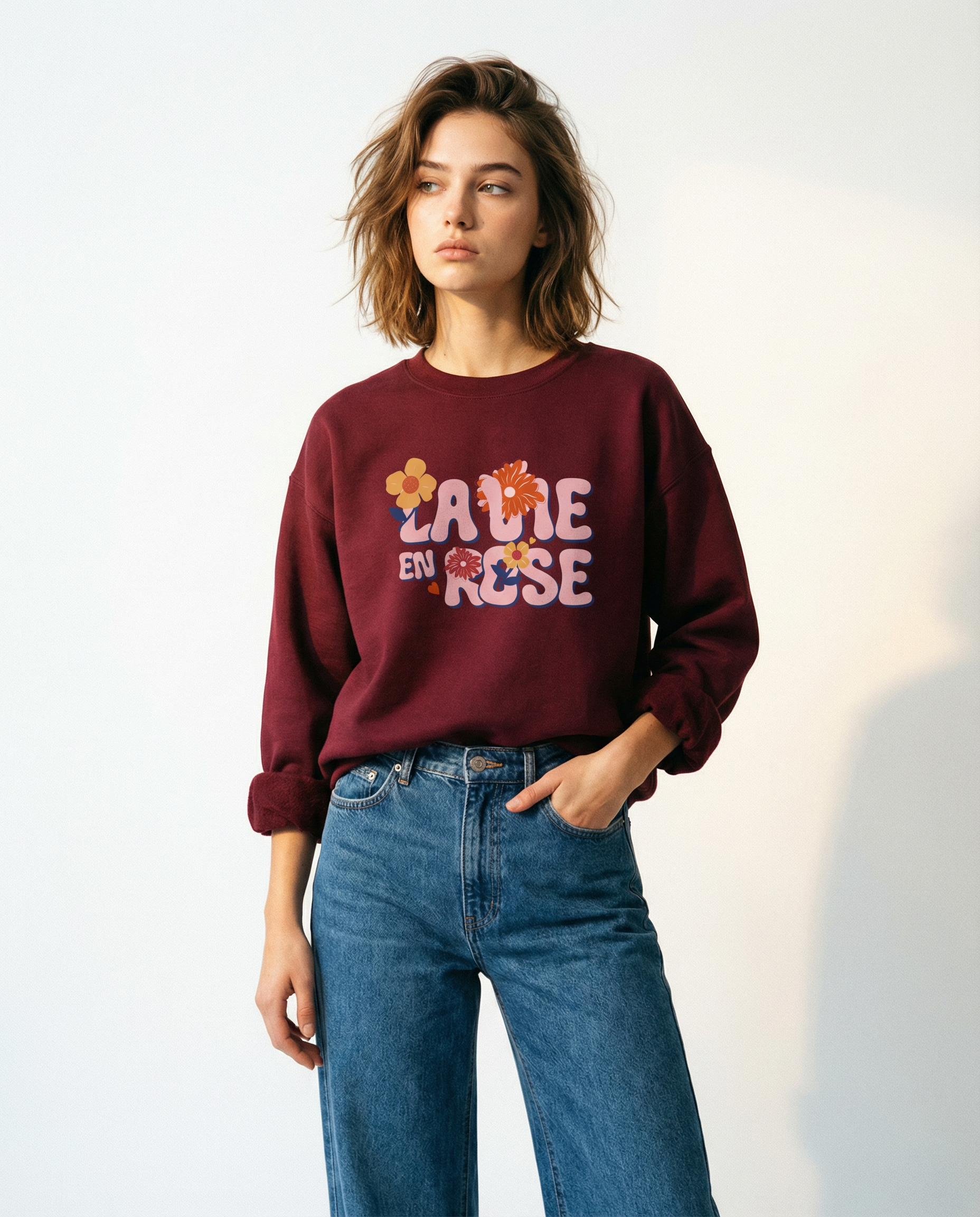 SIGNATURE "4 FLOWERS" – La Vie en Rose / クルーネック・スウェット (Unisex)