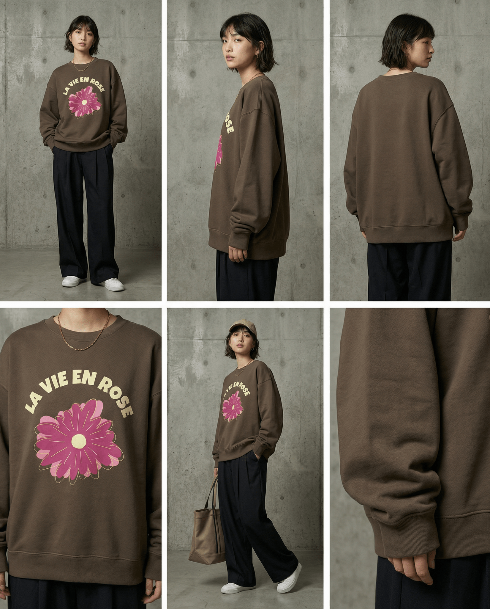 「LA VIE EN ROSE」フラワー クルーネックスウェット
