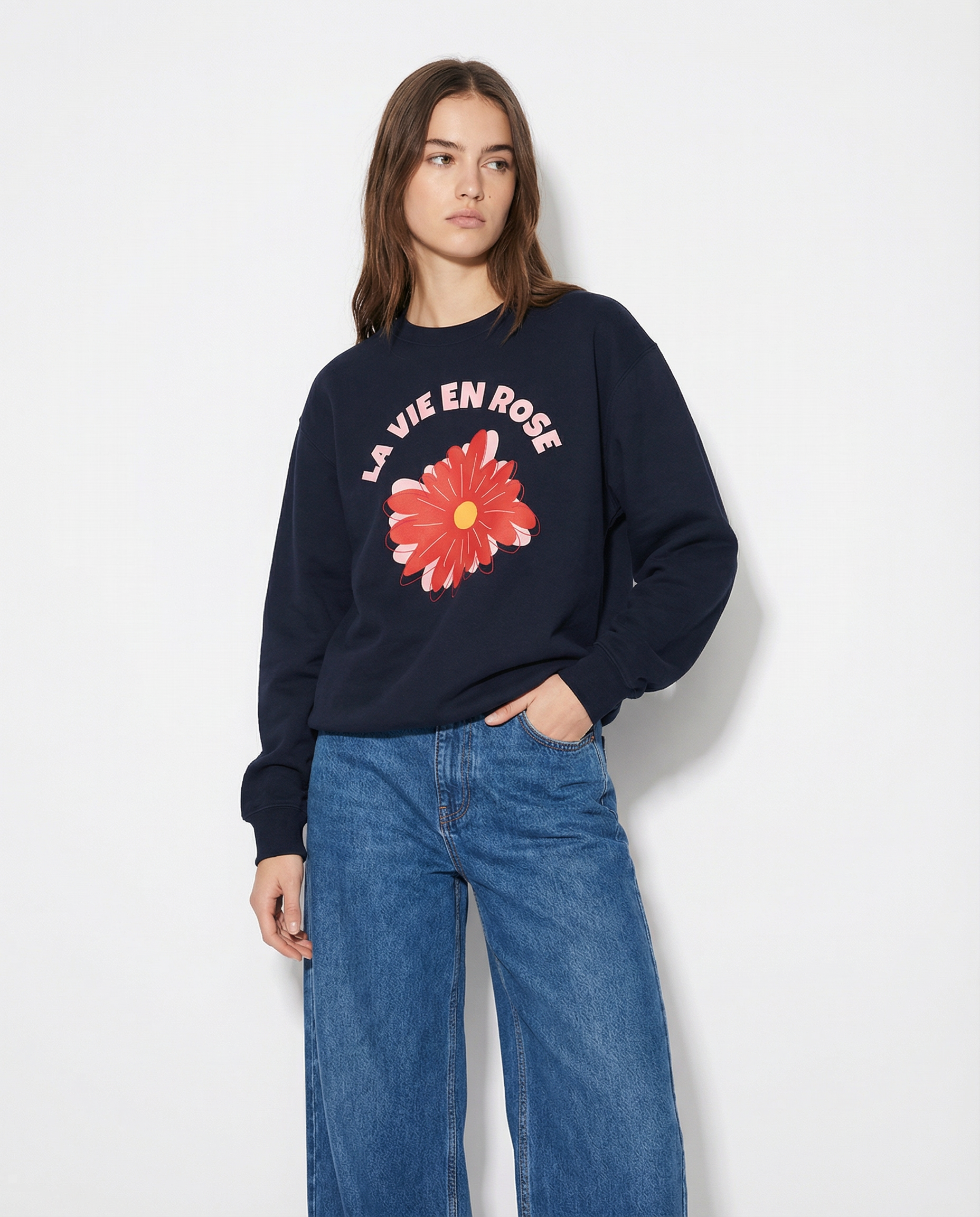 ネイビースウェット「LA VIE EN ROSE」