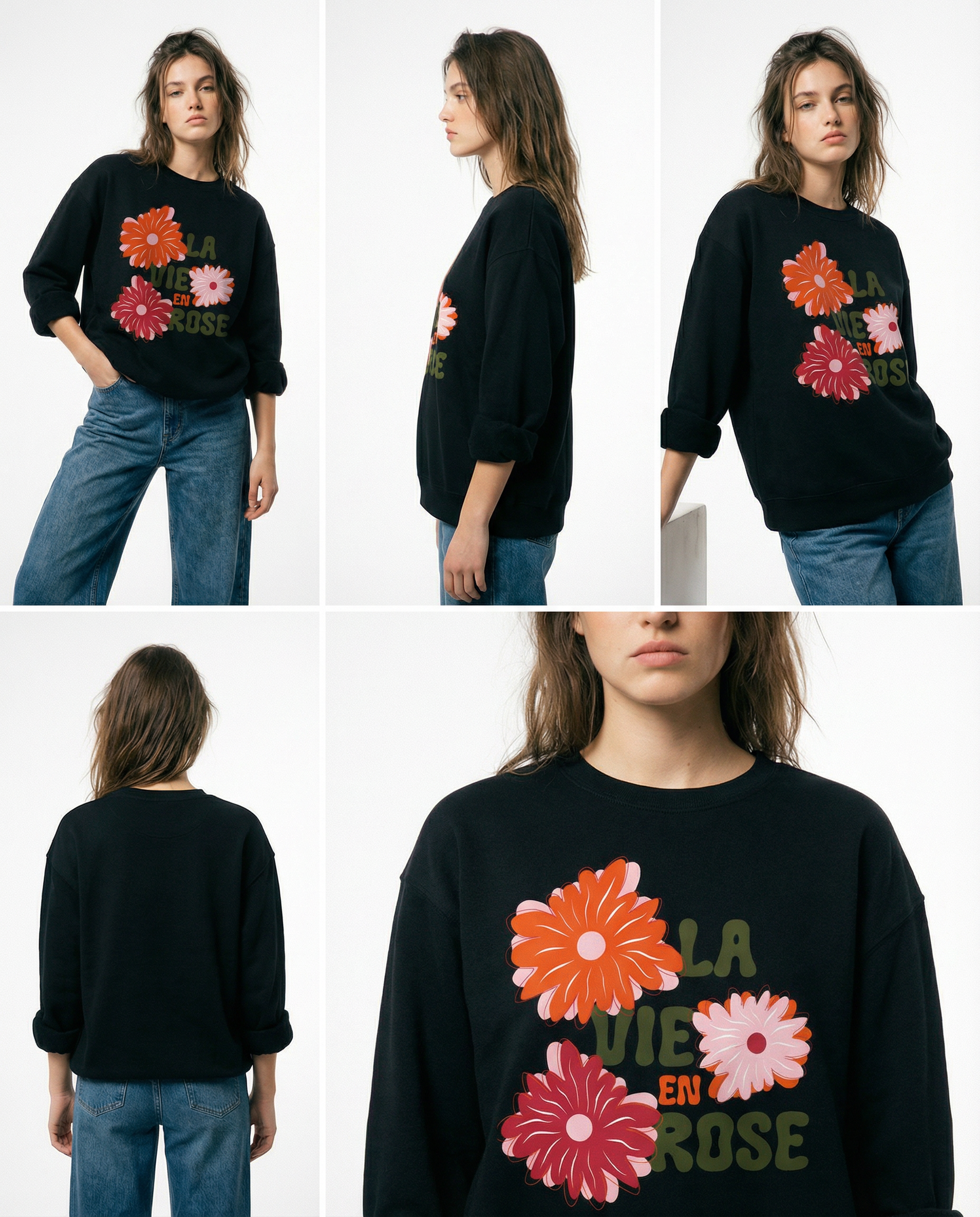 【極少生産・ユニセックス】「La Vie en Rose」3フラワー・プレミアムスウェット