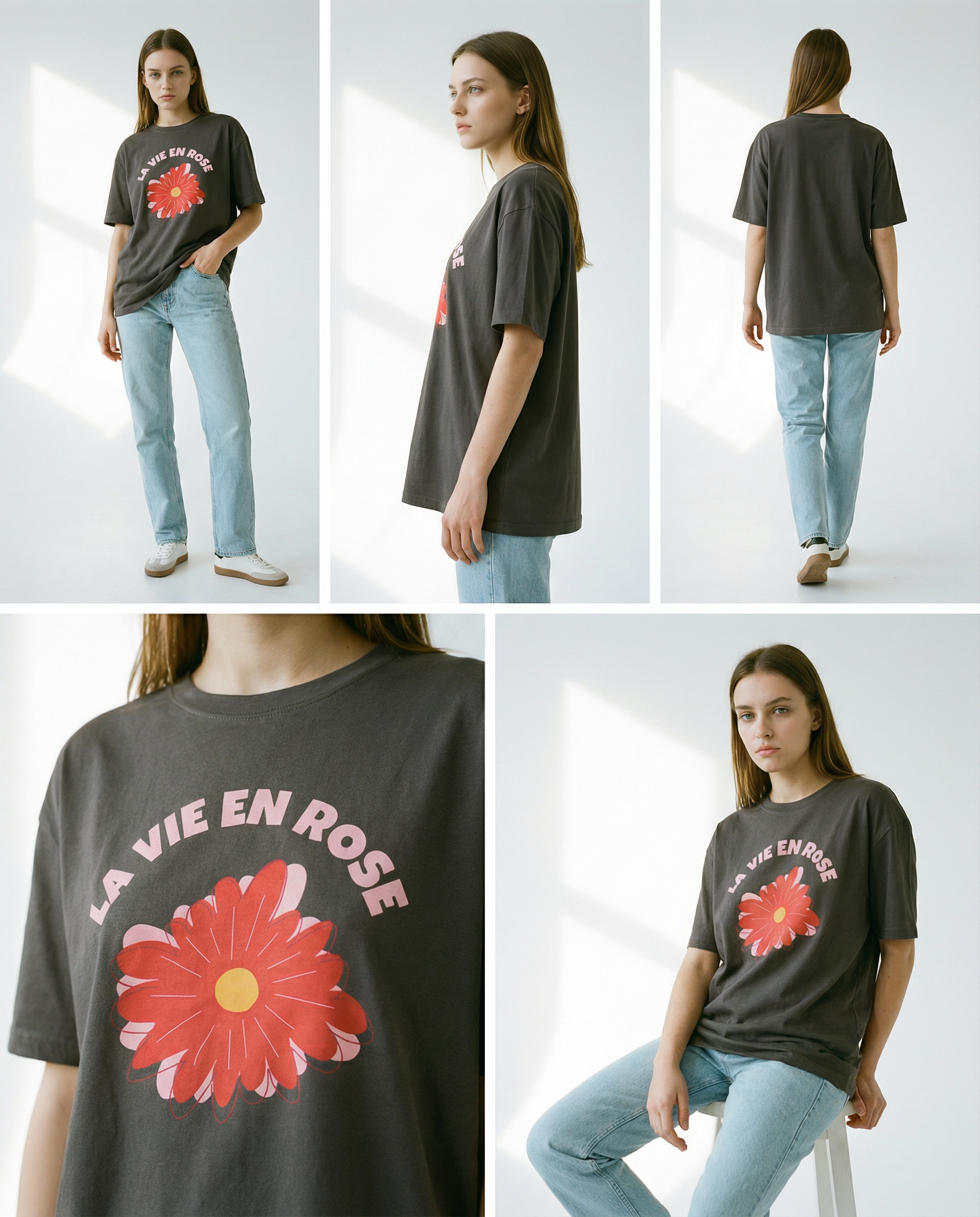 「La Vie en Rose」Tシャツ — フレンチ・スタイル (男女兼用)