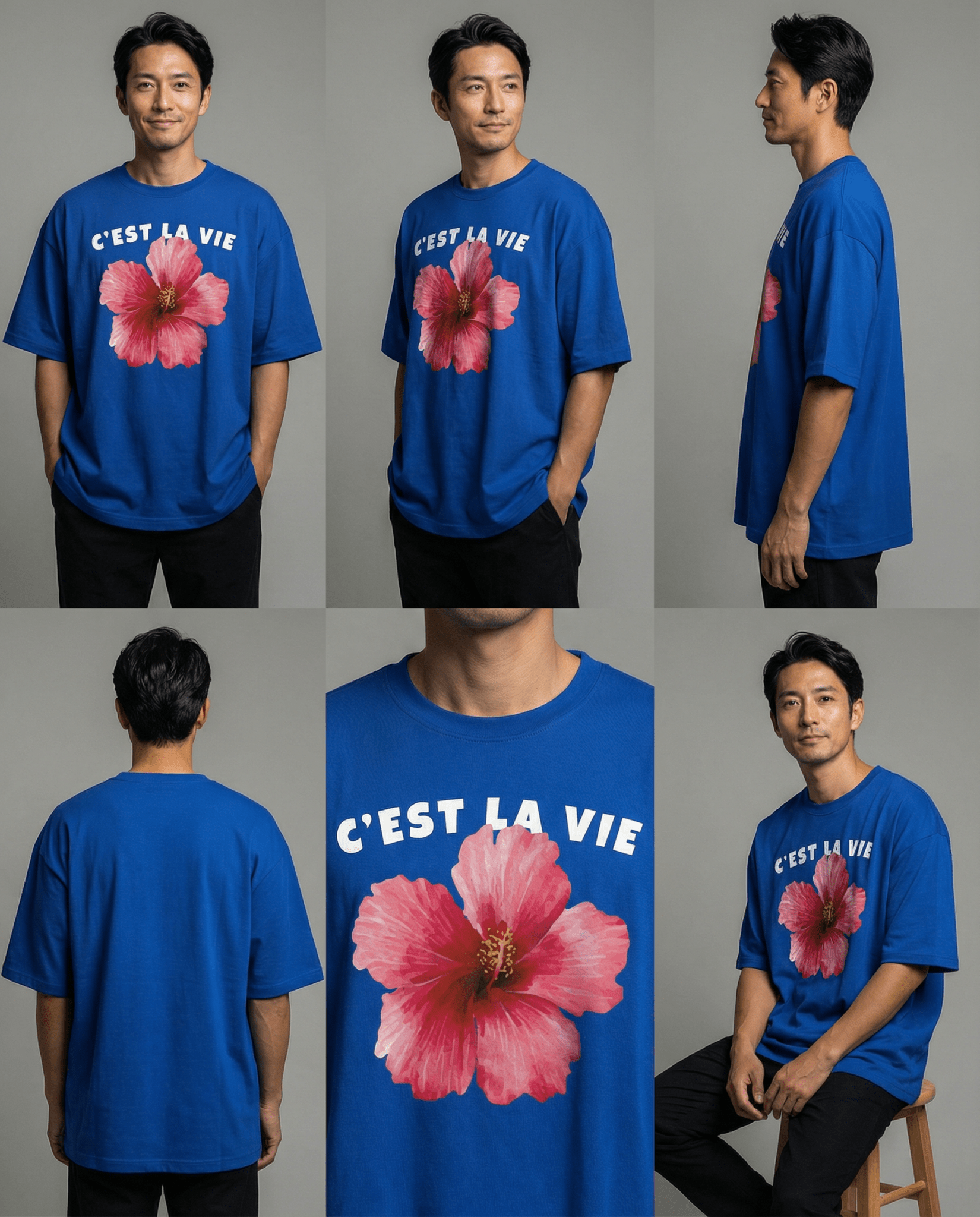 「C'EST LA VIE（これが人生）」フラワー 半袖Tシャツ (Unisex)