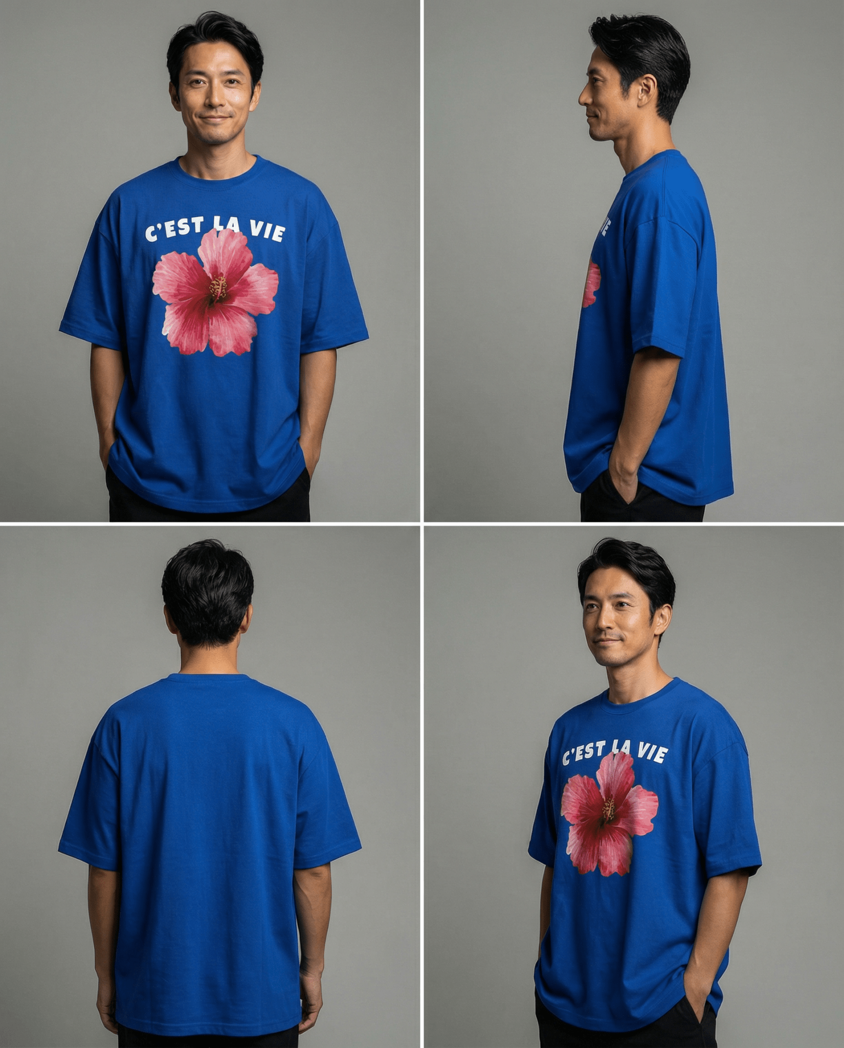 「C'EST LA VIE（これが人生）」フラワー 半袖Tシャツ (Unisex)